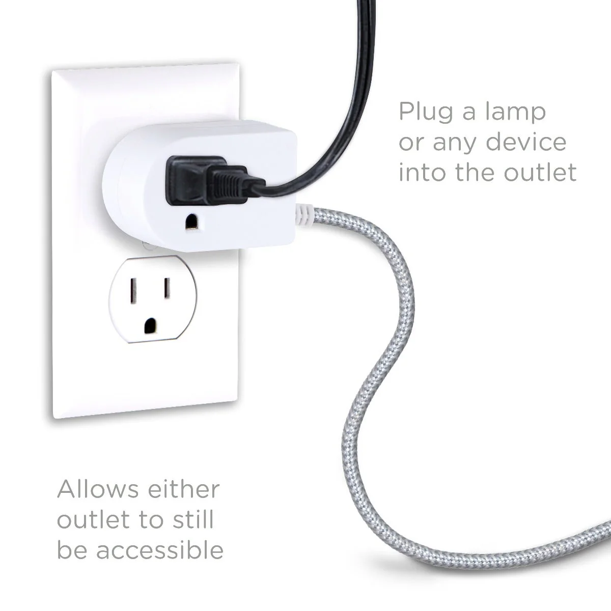 Cordinate 1-Outlet Tabletop Switch with 6ft. Braided Extension Cord, White/Gray - Image 7