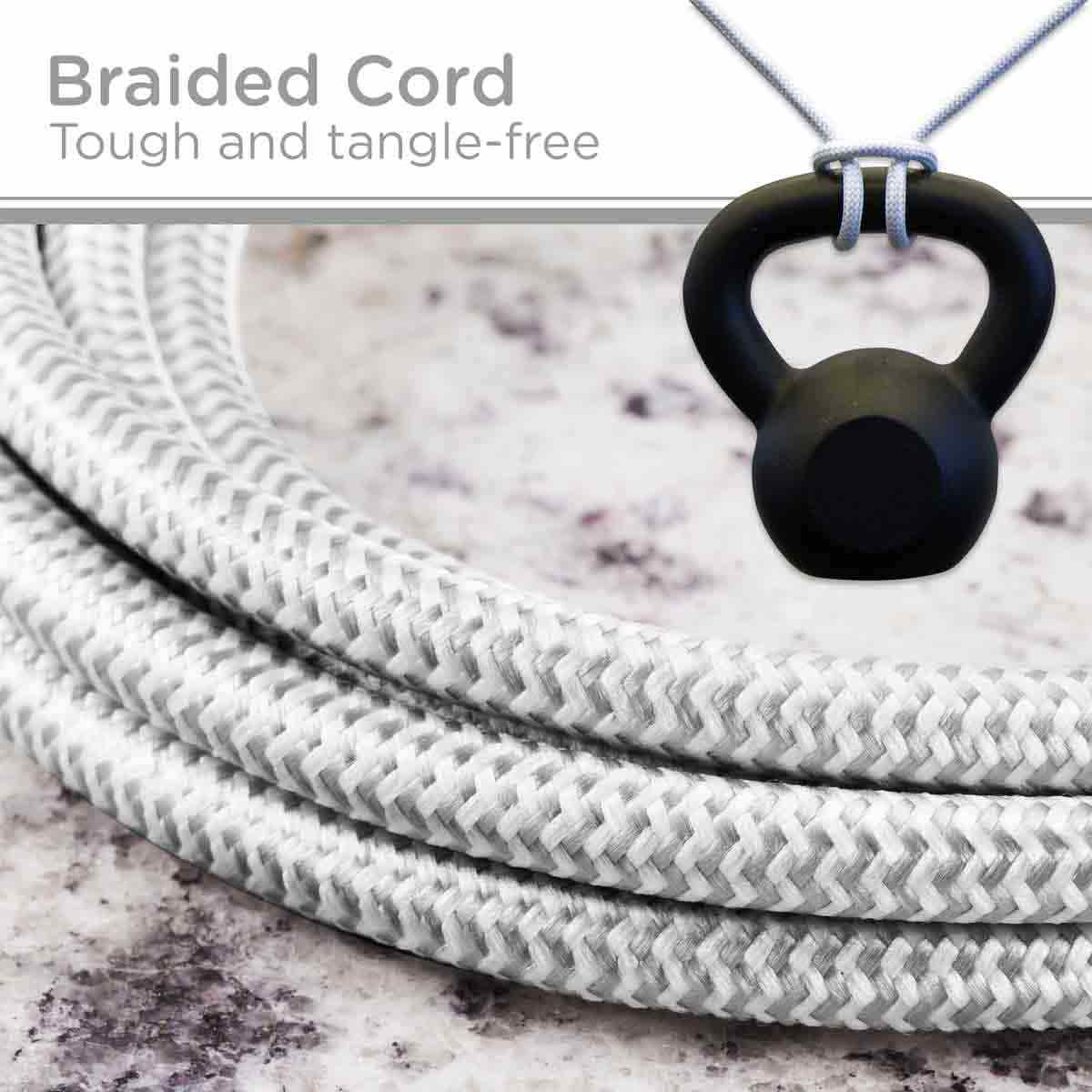 Cordinate 2-Outlet 2-USB 10ft. Braided Extension Cord with Surge Protection, White/Gray - Image 5