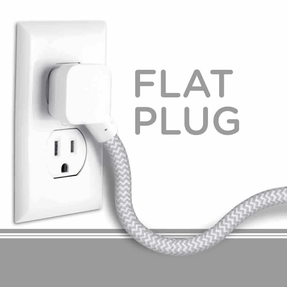 Cordinate 2-Outlet 2-USB 10ft. Braided Extension Cord with Surge Protection, White/Gray - Image 6