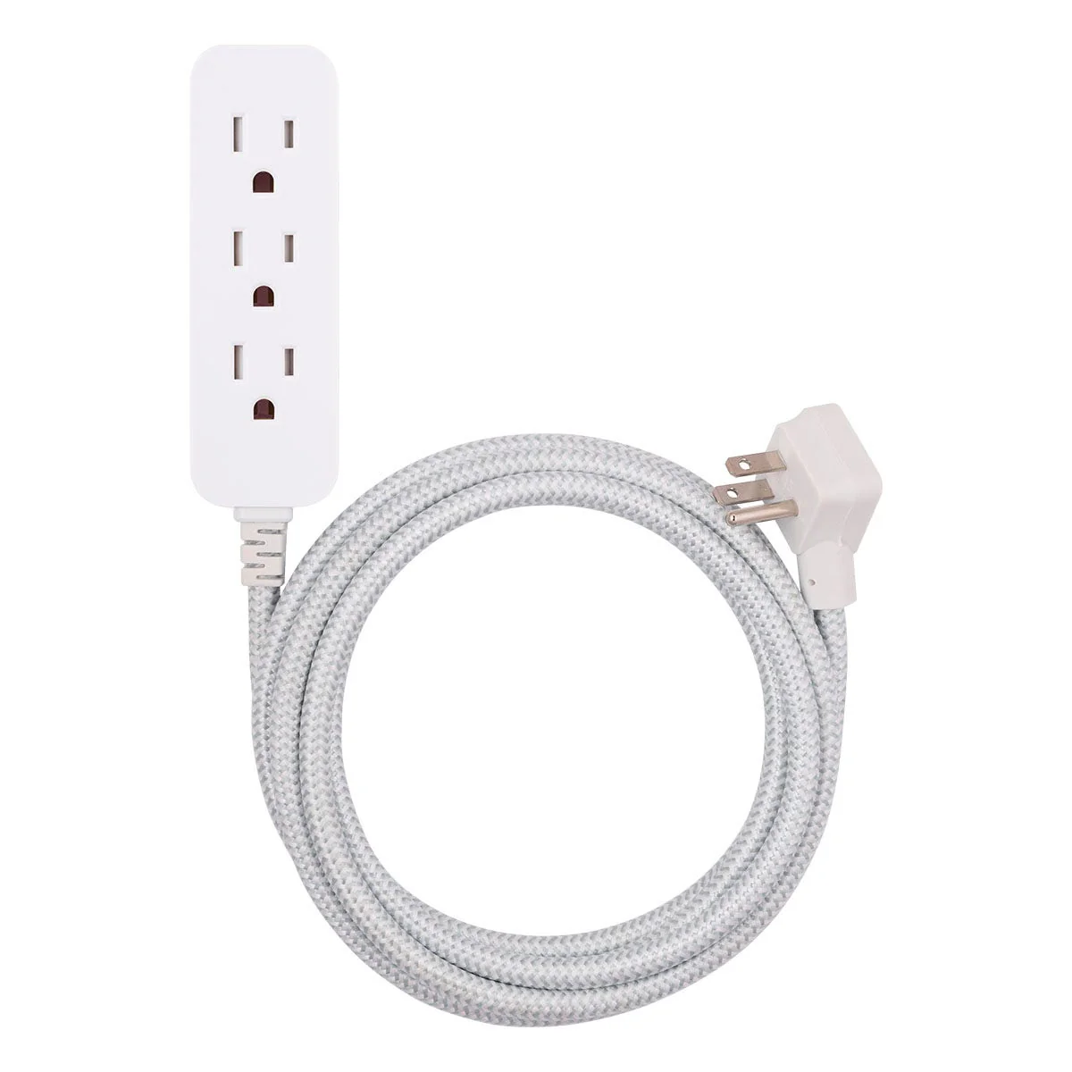 Cordinate 3-Outlet 10ft. Braided Extension Cord, White/Gray