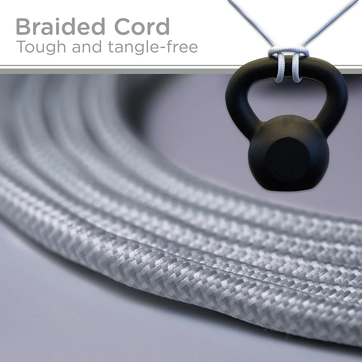 Cordinate 3-Outlet 10ft. Braided Extension Cord, White/Gray - Image 4