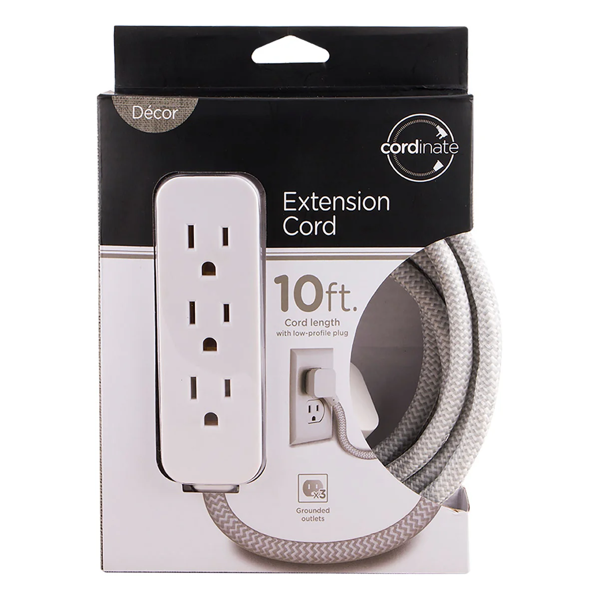 Cordinate 3-Outlet 10ft. Braided Extension Cord, White/Gray - Image 7