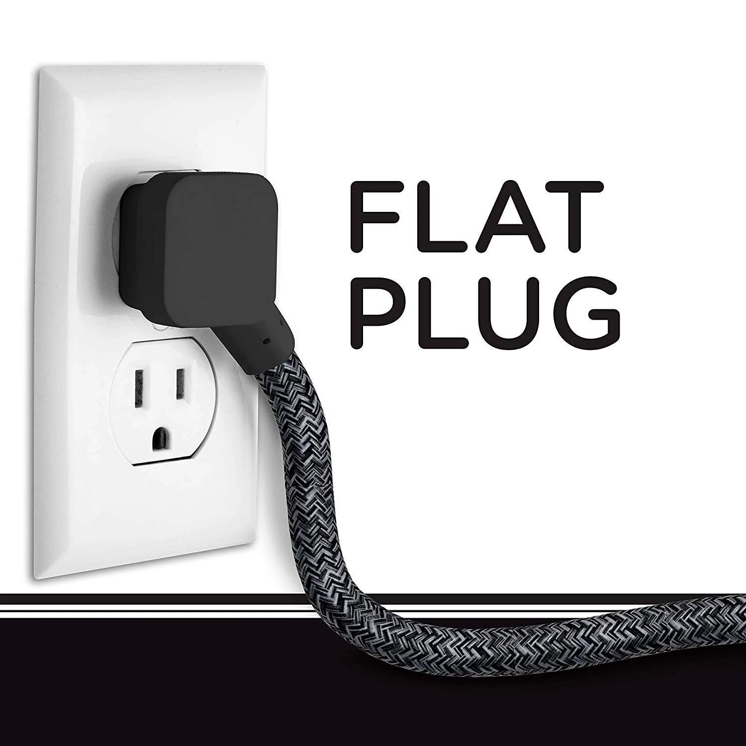 Cordinate 3-Outlet 10ft. Braided Extension Cord with Surge Protection, Black/Dark Heather - Image 3