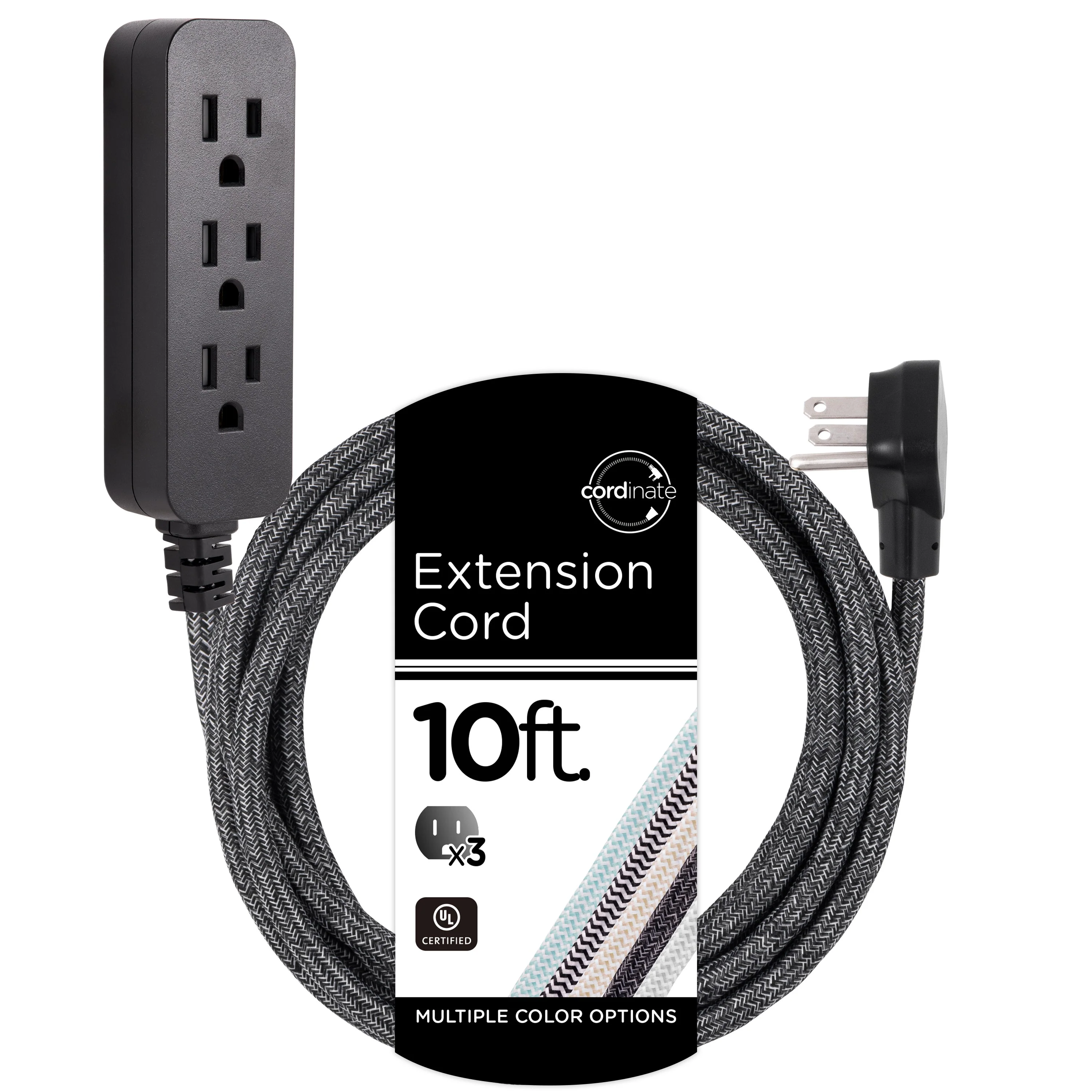 Cordinate 3-Outlet 10ft. Braided Extension Cord with Surge Protection, Black/Dark Heather - Image 9