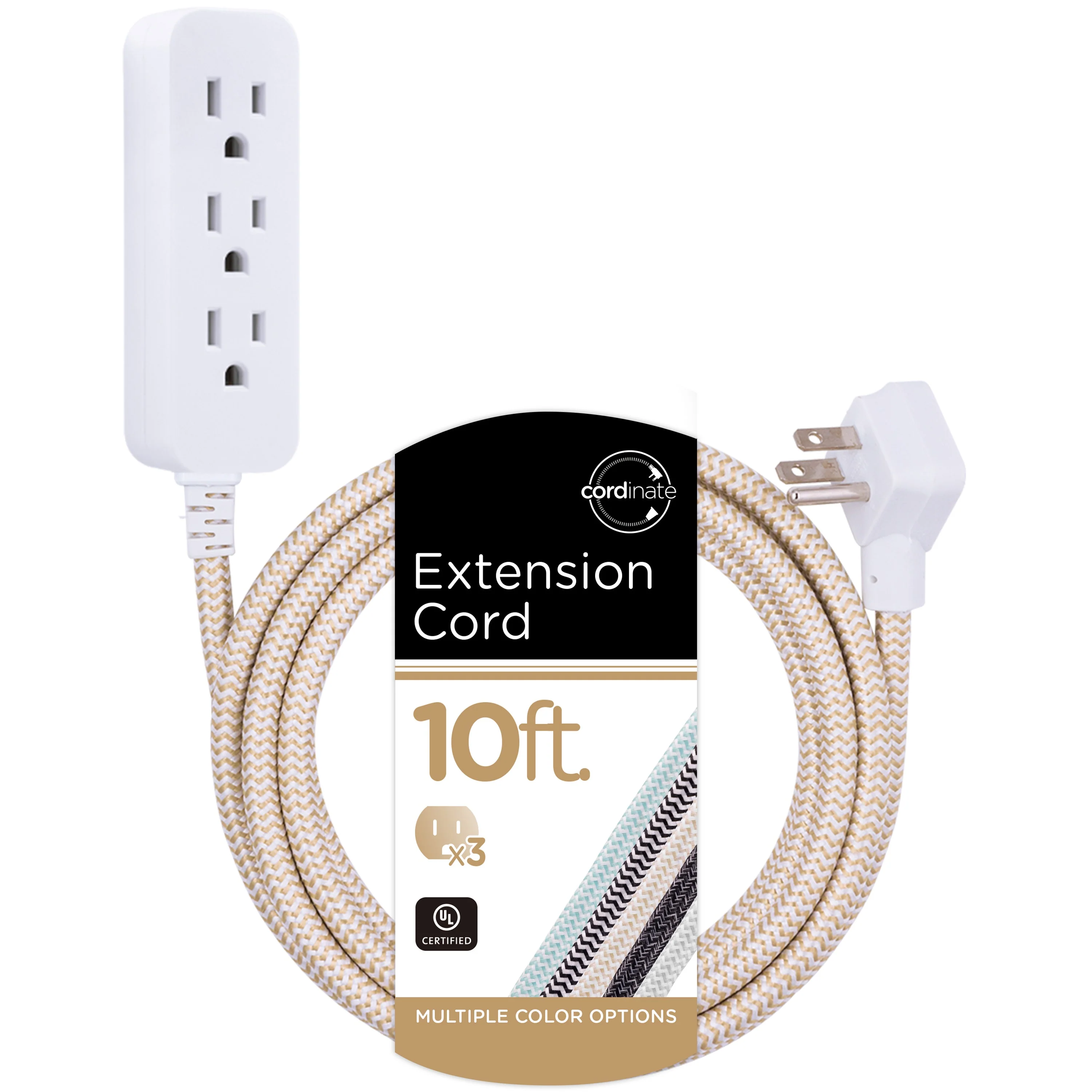 Cordinate 3-Outlet 10ft. Braided Extension Cord with Surge Protection, White/Tan - Image 8