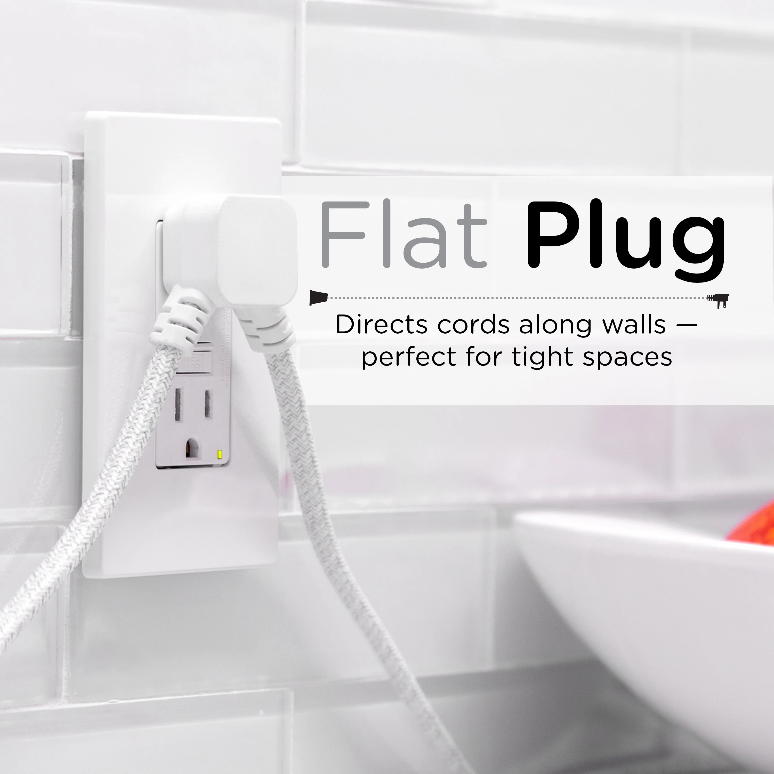 Cordinate 3-Outlet 12ft. Dual Split Extension Cord Braided, Indoor, White - Image 7