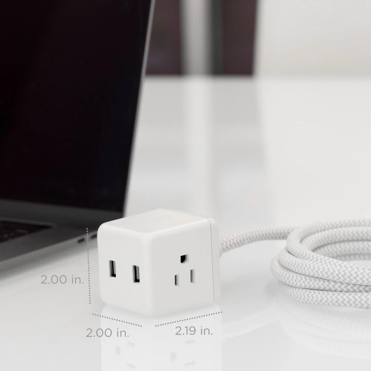 Cordinate 3-Outlet 2-USB 10ft. Braided Extension Cord Cube, White - Image 8