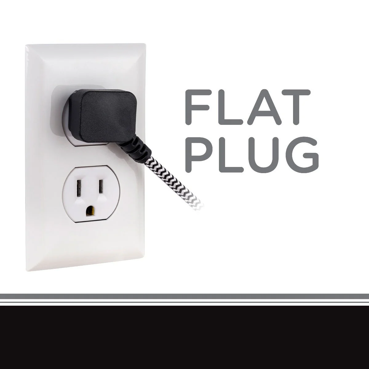Cordinate 3-Outlet 8ft. Braided Extension Cord with Flat Plug, Black/White - Image 4