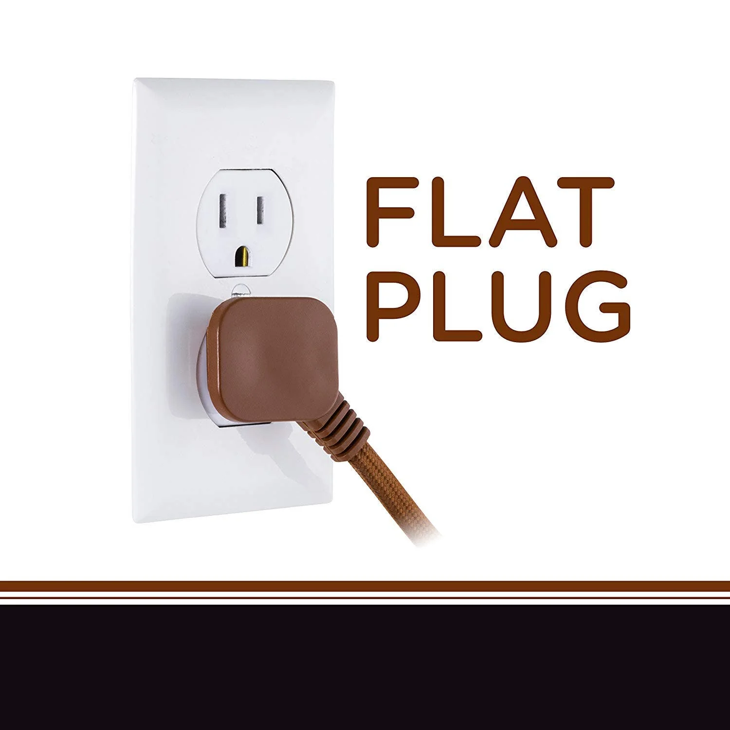 Cordinate 3-Outlet 8ft. Braided Extension Cord with Flat Plug, Brown - Image 3