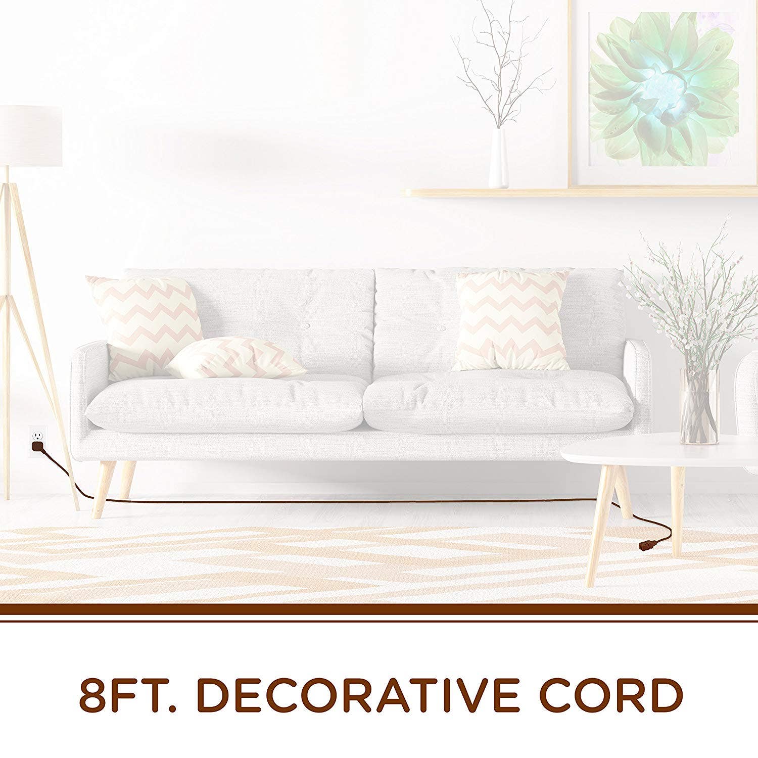 Cordinate 3-Outlet 8ft. Braided Extension Cord with Flat Plug, Brown - Image 4