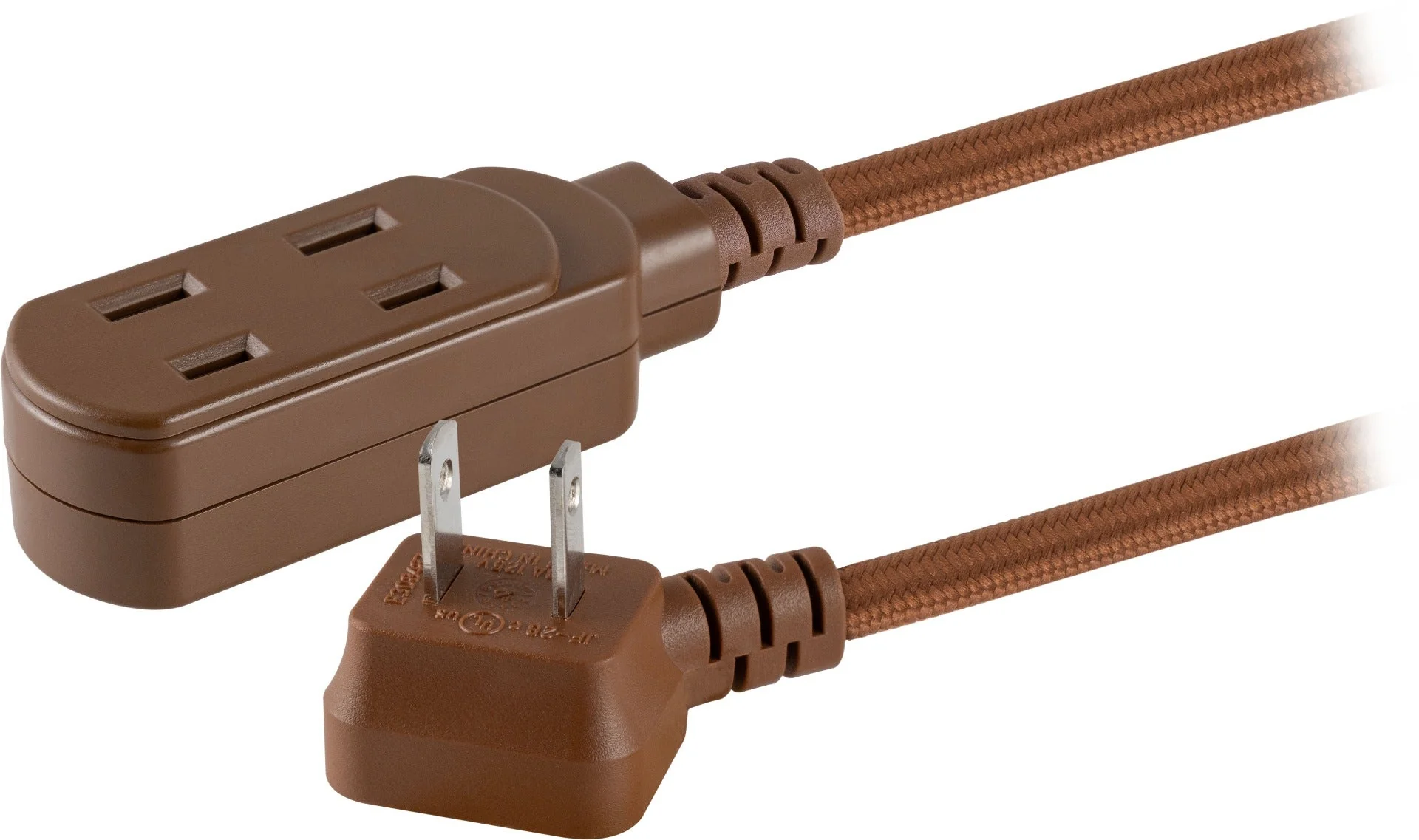 Cordinate 3-Outlet 8ft. Braided Extension Cord with Flat Plug, Brown - Image 5