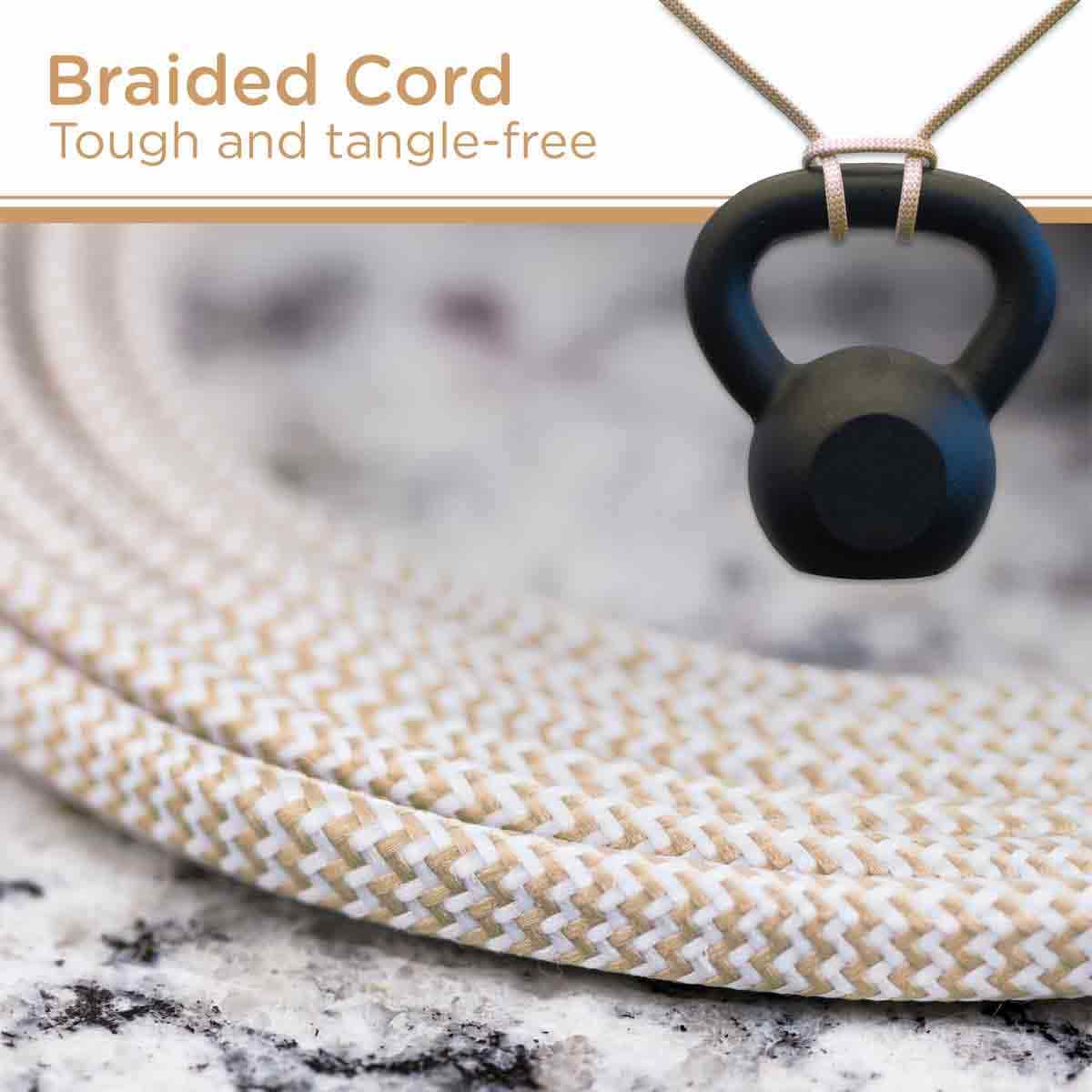 Cordinate 3-Outlet 8ft. Braided Extension Cord with Flat Plug, White/Tan - Image 3