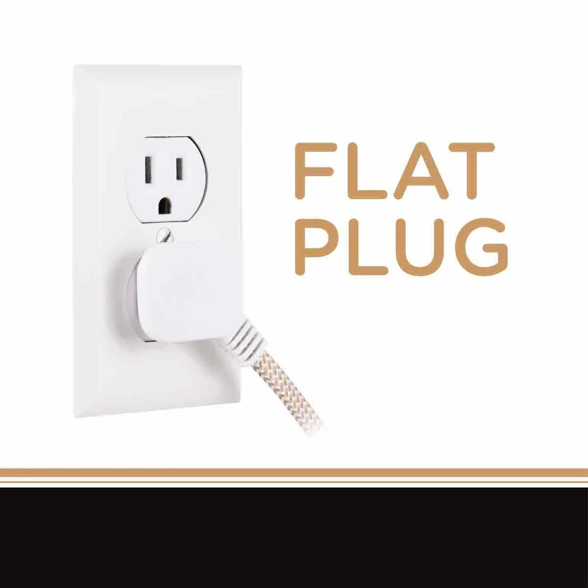 Cordinate 3-Outlet 8ft. Braided Extension Cord with Flat Plug, White/Tan - Image 4