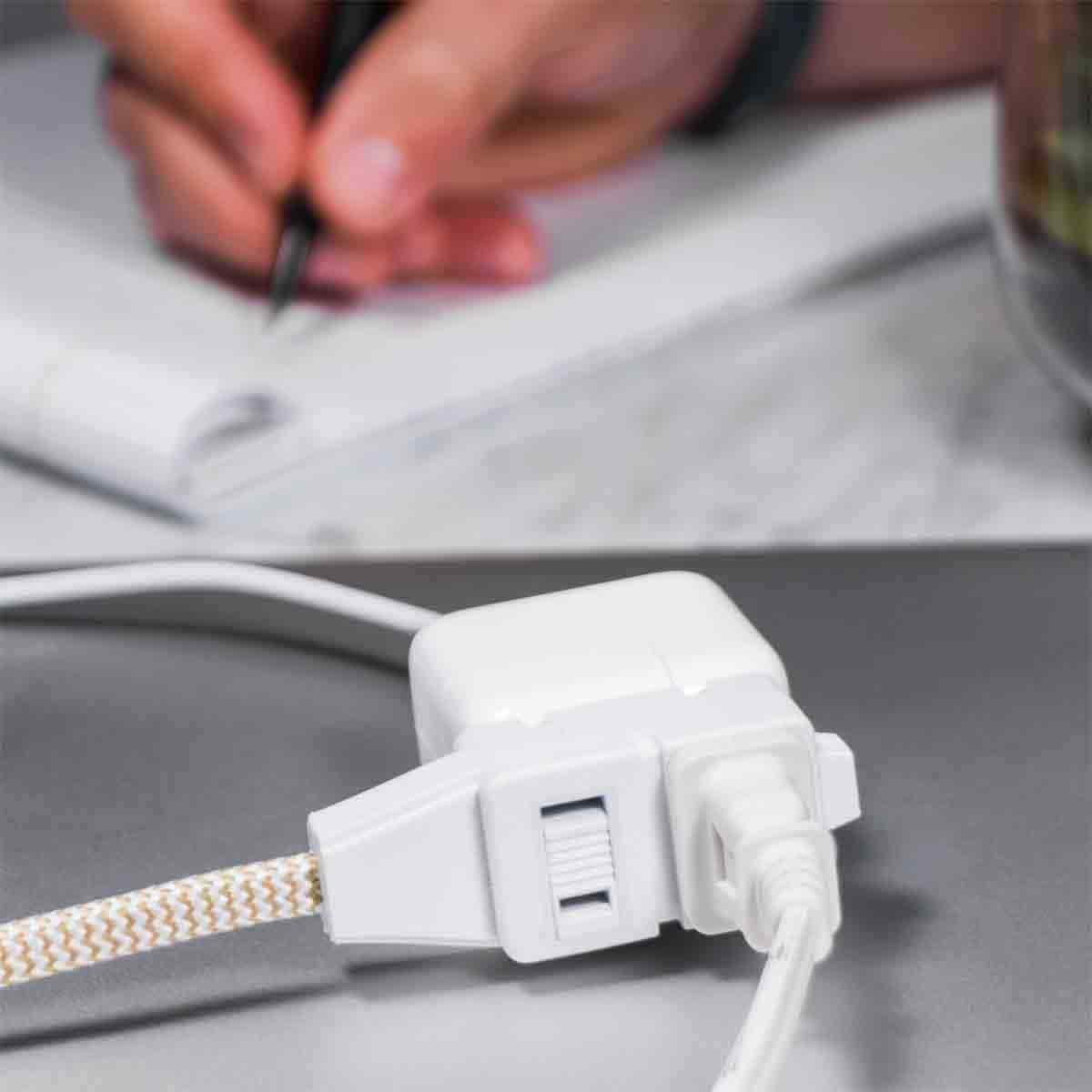 Cordinate 3-Outlet 8ft. Braided Extension Cord with Flat Plug, White/Tan - Image 5