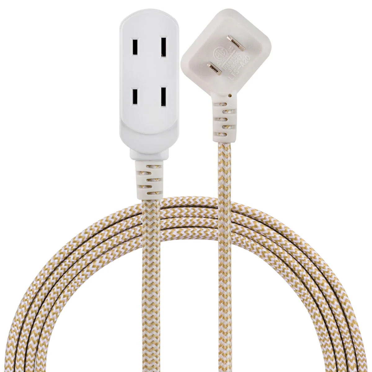 Cordinate 3-Outlet 8ft. Braided Extension Cord with Flat Plug, White/Tan - Image 7