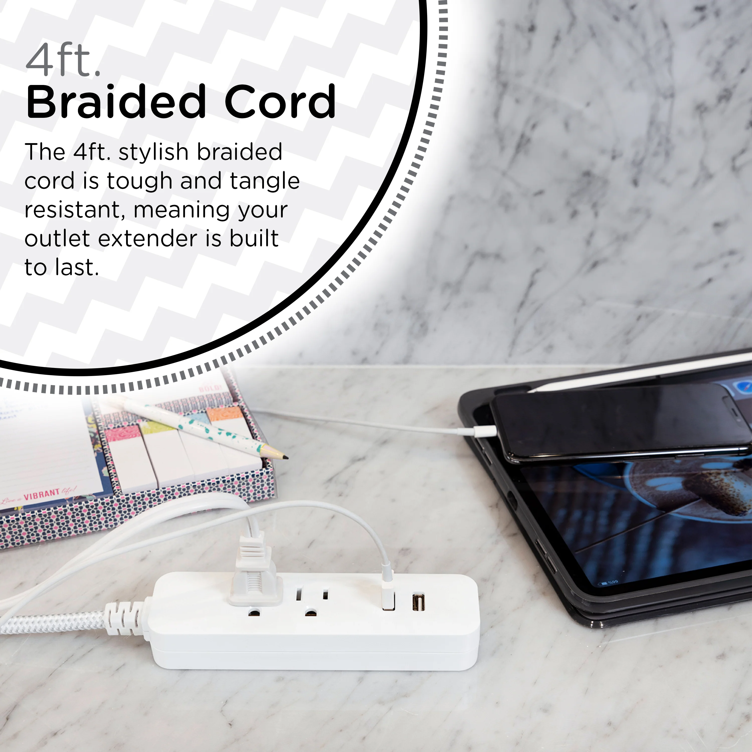 Cordinate 4ft. 2 Outlet, 2 USB Port Extension Cord - Image 5