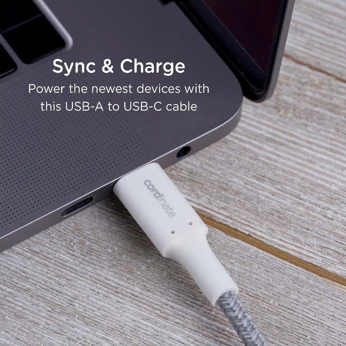 Cordinate 6ft. USB-A to USB-C Braided Charging Cable, Gray/White - Image 3