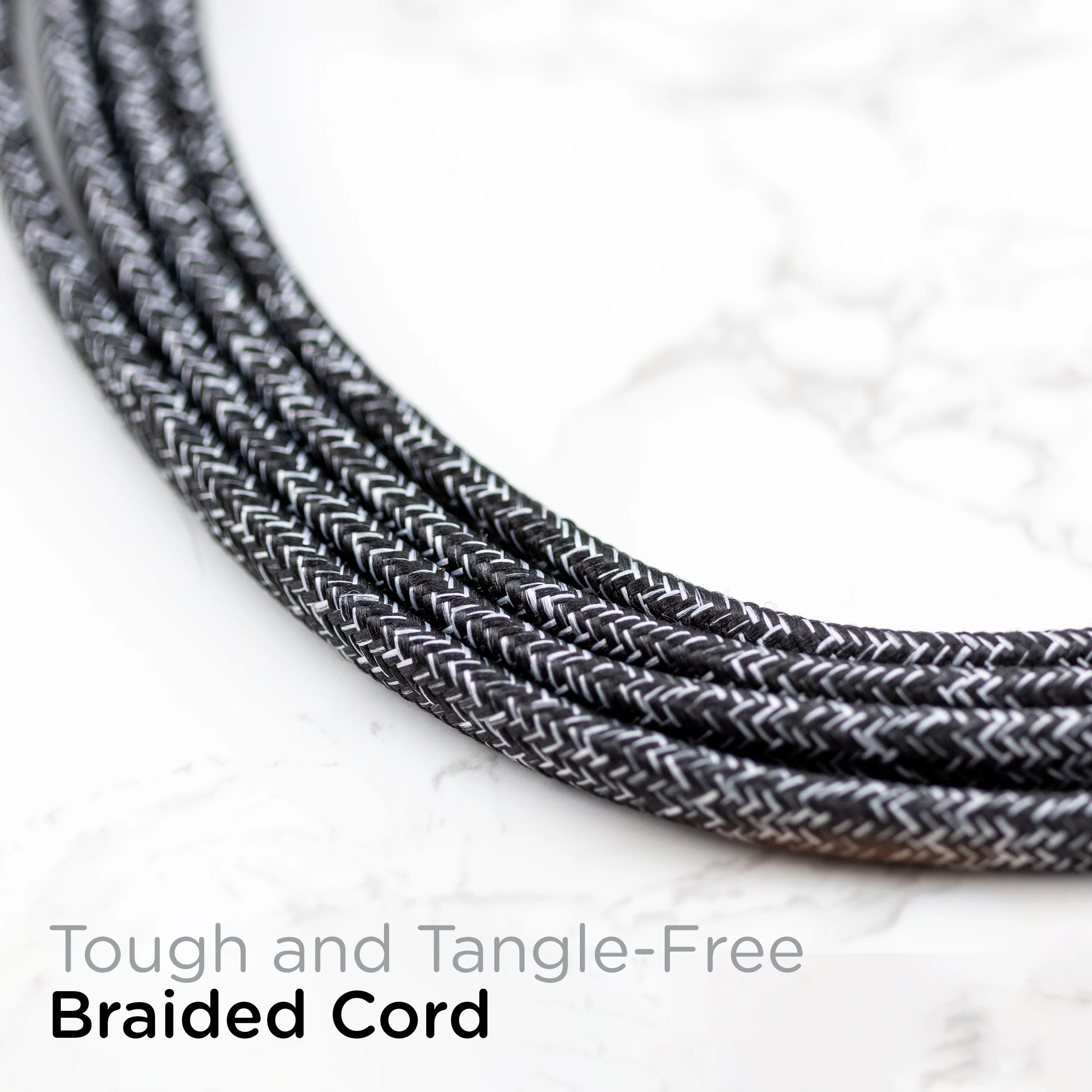 Cordinate 8ft. 3-Outlet Polarized Extension Cord, Black/Gray Heather, Braided Cord - Image 4