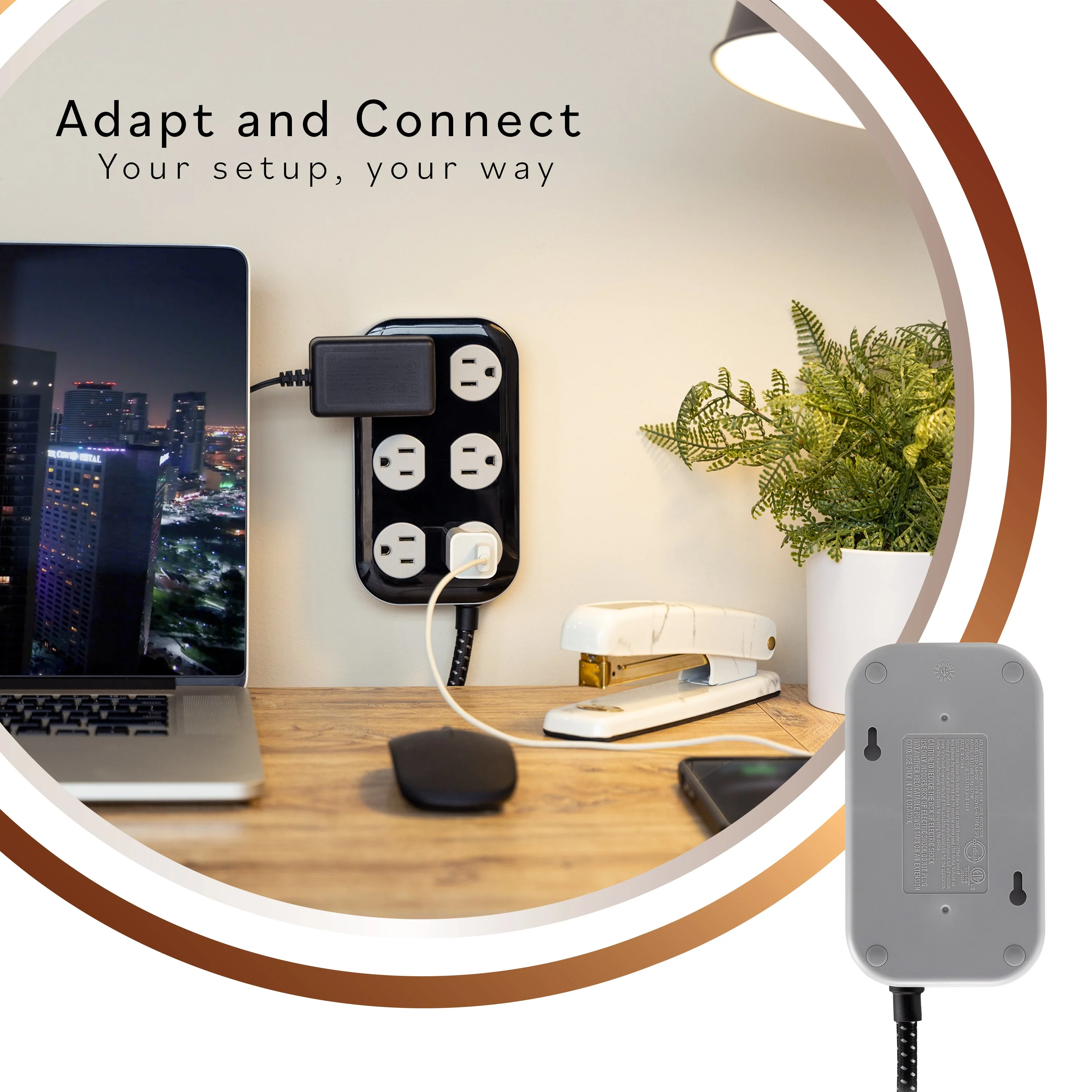 Cordinate ADAPT 6-Outlet 4ft. Braided Extension Cord with Surge Protection, Black/Gray - Image 6