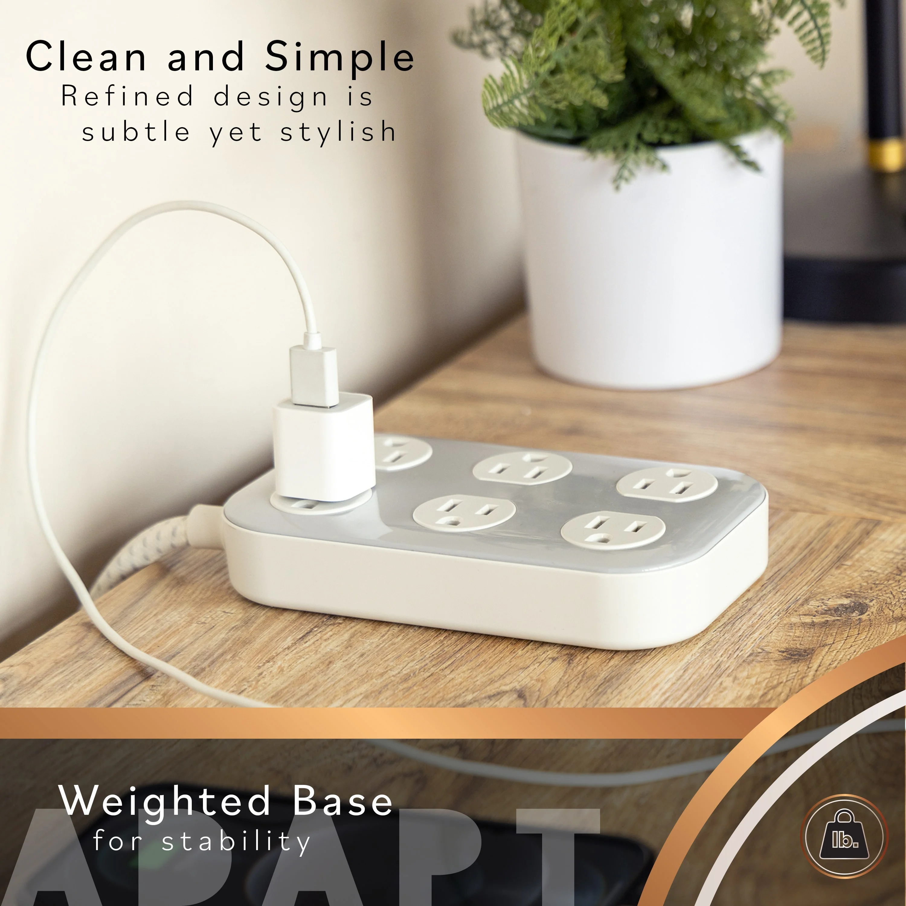 Cordinate ADAPT 6-Outlet 4ft. Braided Extension Cord with Surge Protection, Cream/Gray - Image 6