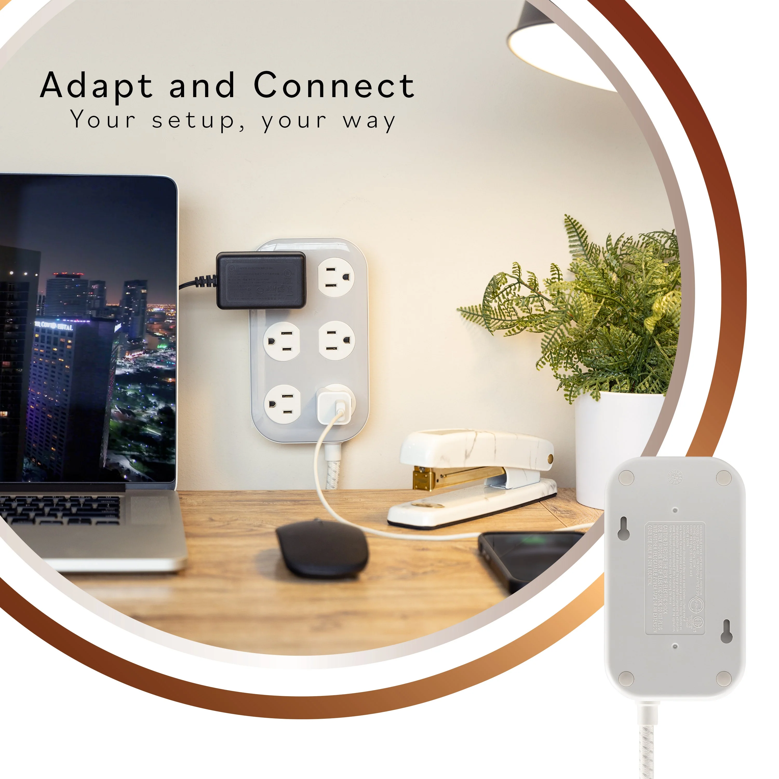 Cordinate ADAPT 6-Outlet 4ft. Braided Extension Cord with Surge Protection, Cream/Gray - Image 7