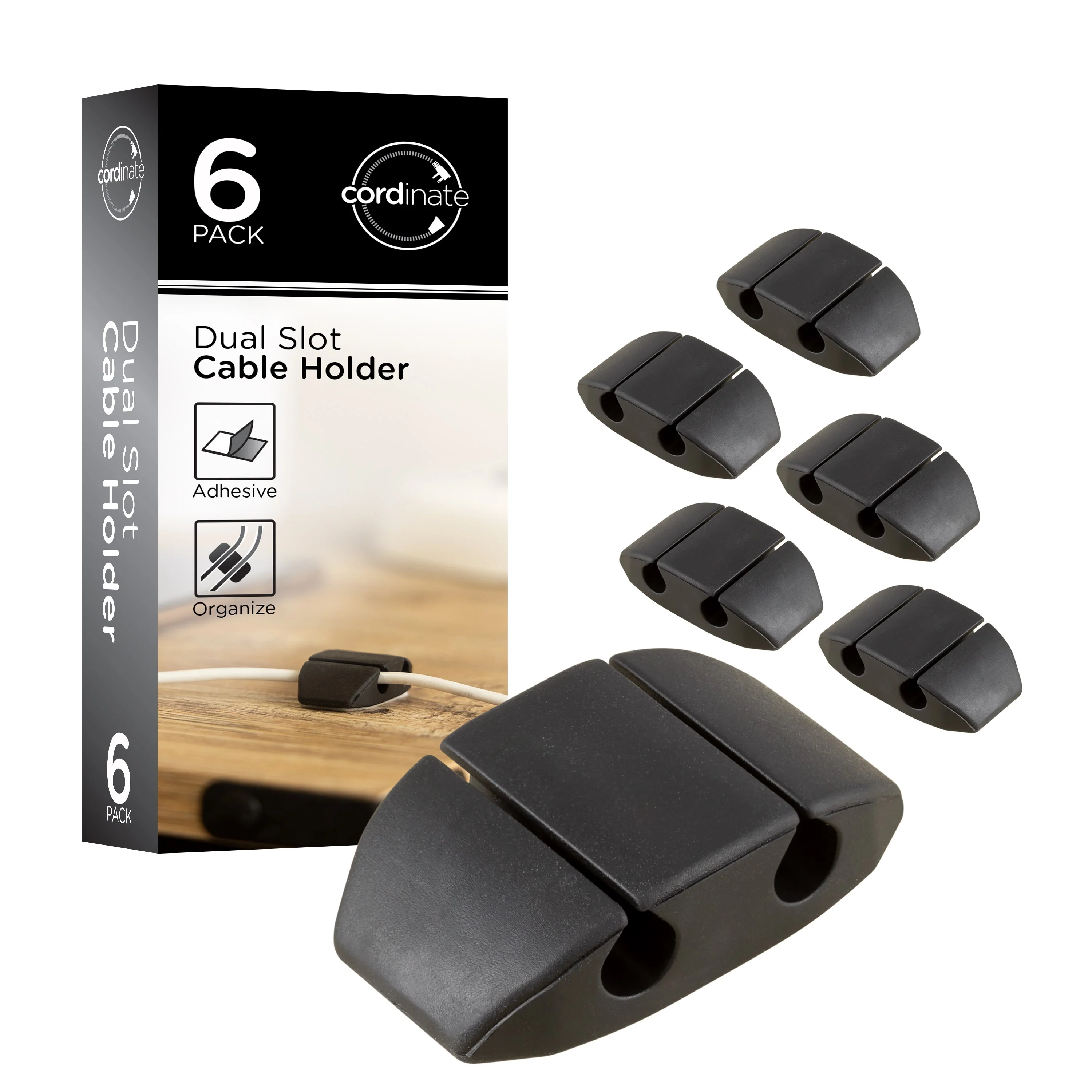 Cordinate Dual Slot Cable Management Dots, 6 Pack, Black, - Image 6