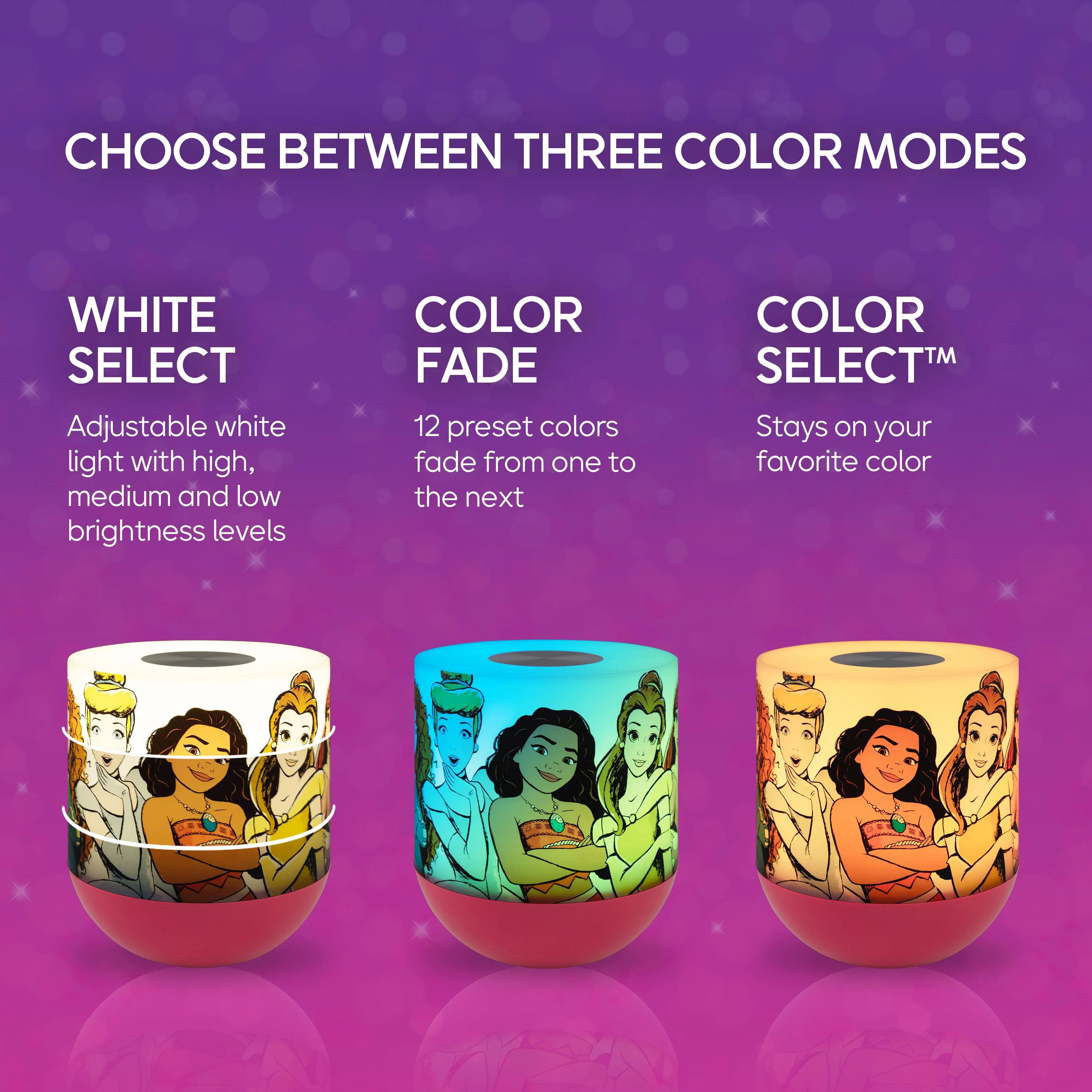 Disney Princess Color Changing Tabletop LED Lamp Night Light, Red - Image 3