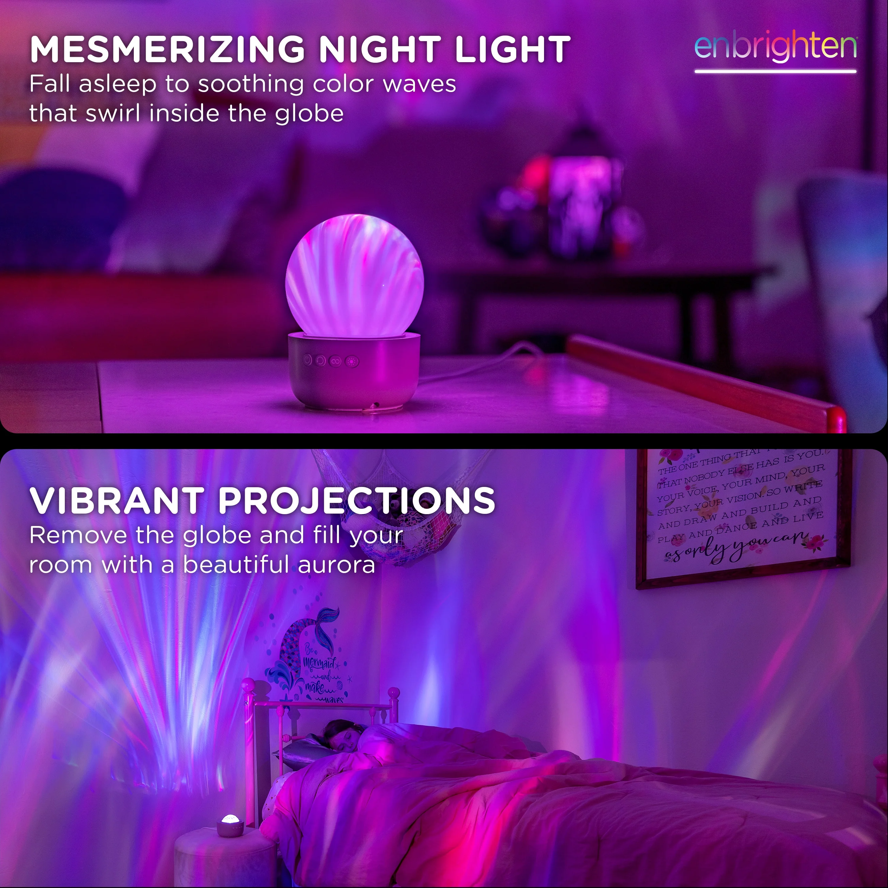 Enbrighten Aurora Wave Galaxy Projector LED Tabletop Night Light with On/Off Globe Cover, White - Image 3