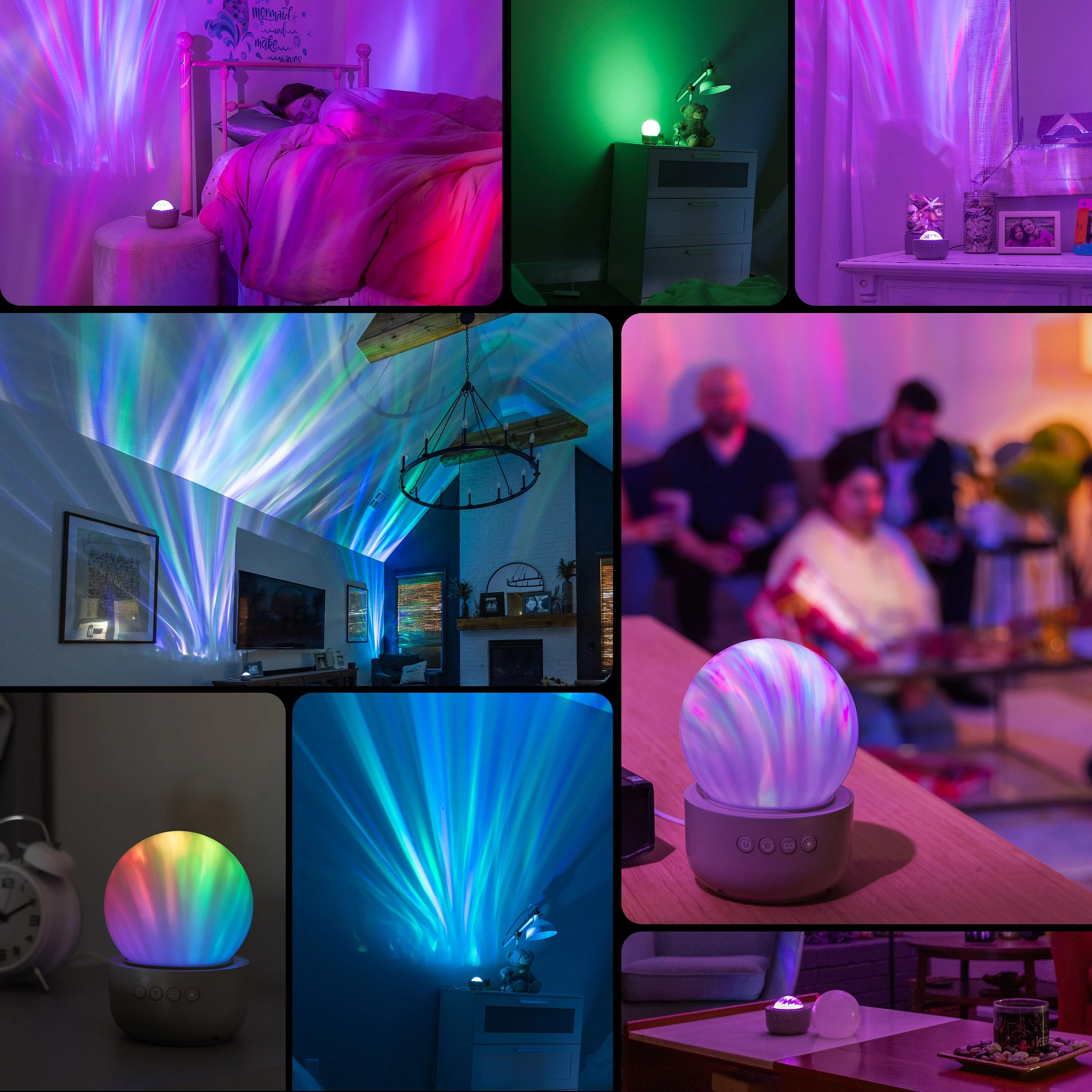 Enbrighten Aurora Wave Galaxy Projector LED Tabletop Night Light with On/Off Globe Cover, White - Image 7