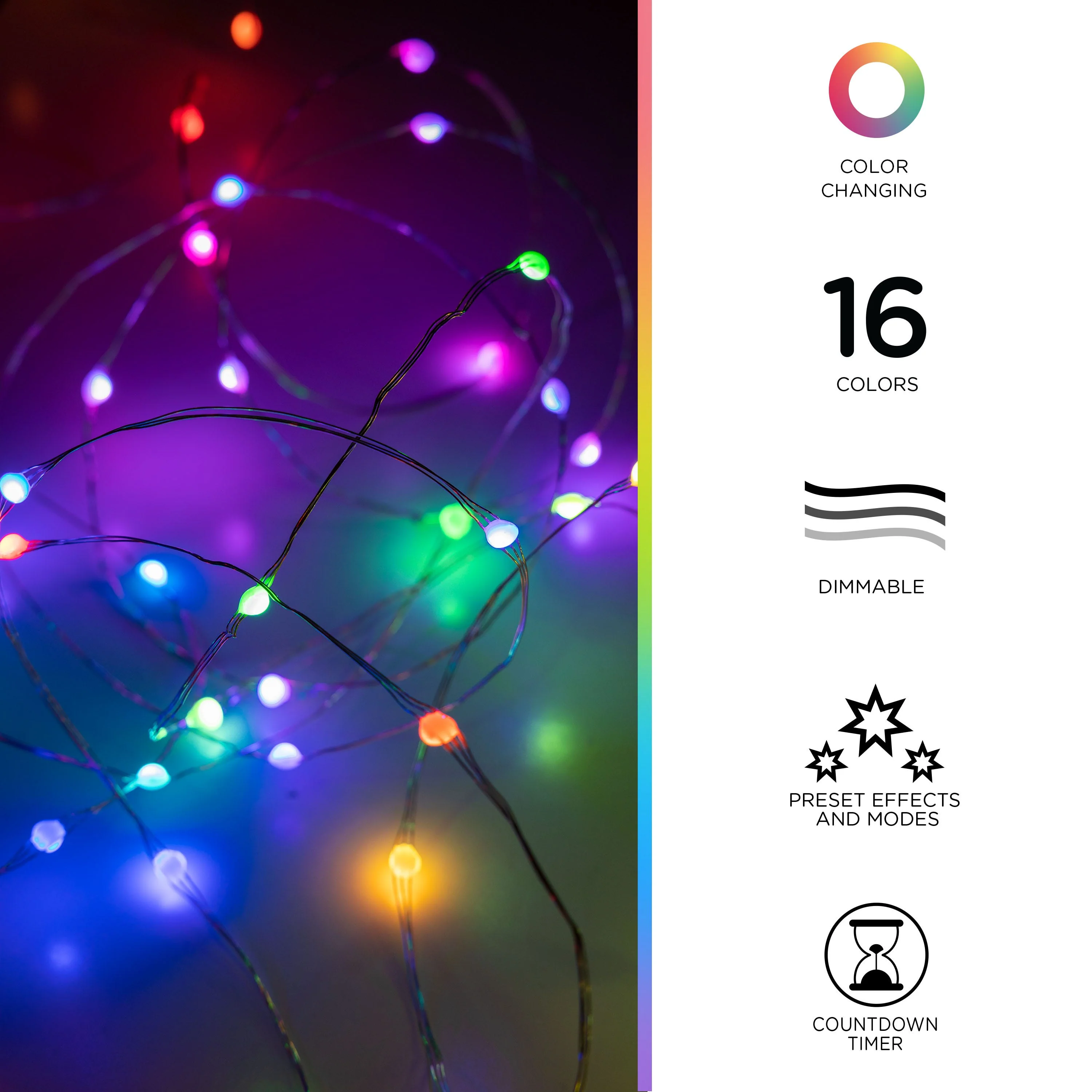 Enbrighten Basics LED Color Changing Fairy String Lights, 60 Lights, 20ft., White - Image 3