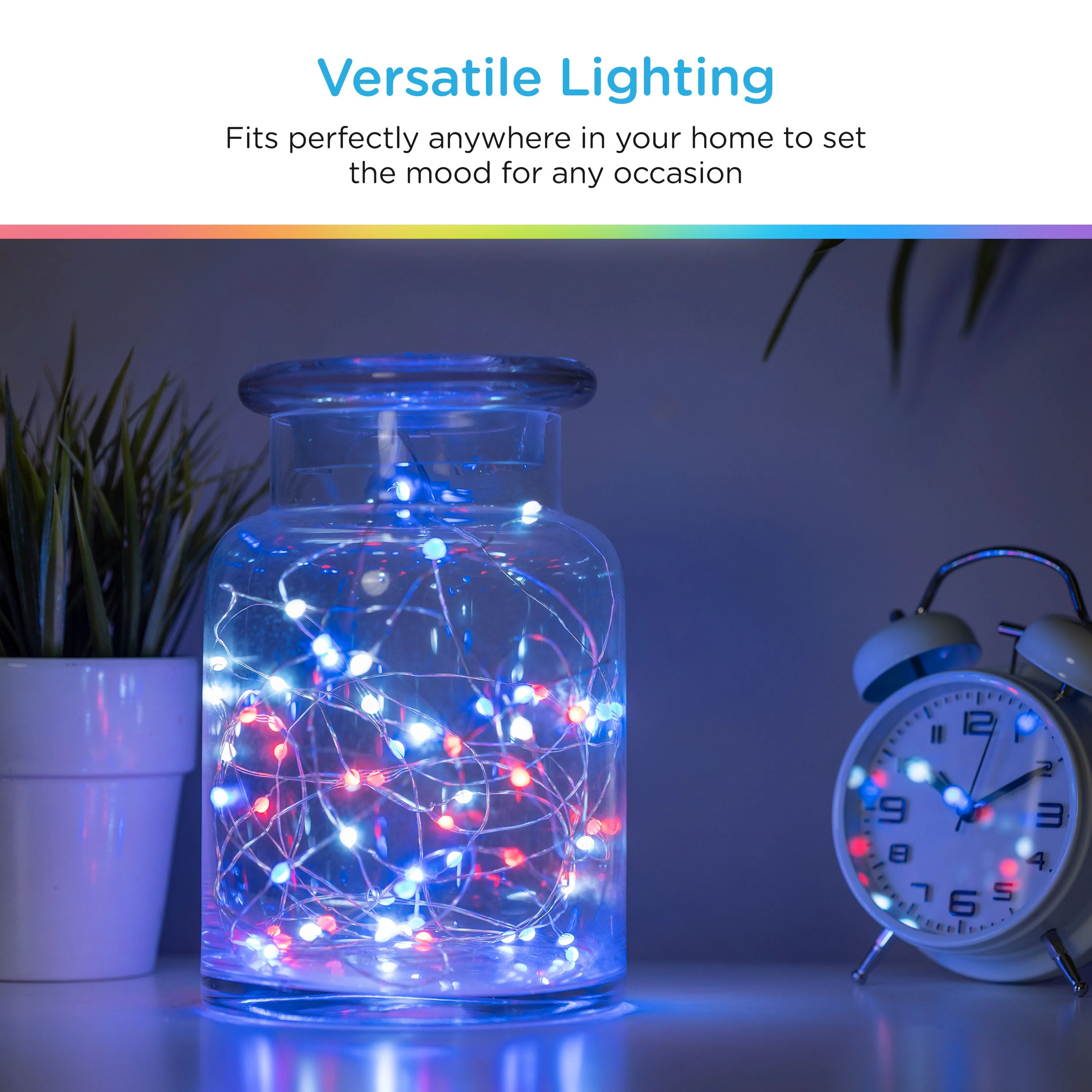 Enbrighten Basics LED Color Changing Fairy String Lights, 60 Lights, 20ft., White - Image 7