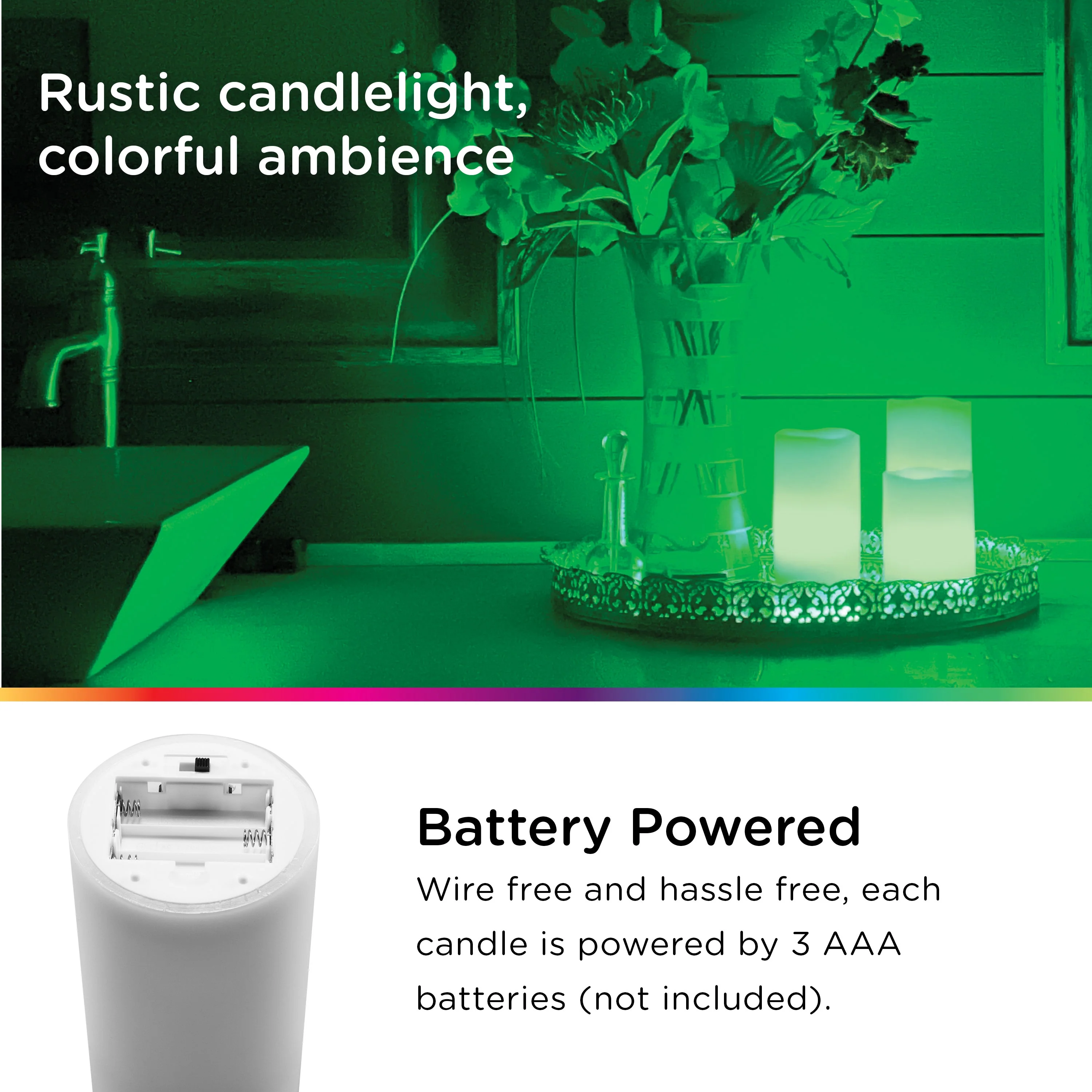 Enbrighten Battery Operated Color-Changing Flameless Flickering LED Candles, 3 Piece Set - Image 8