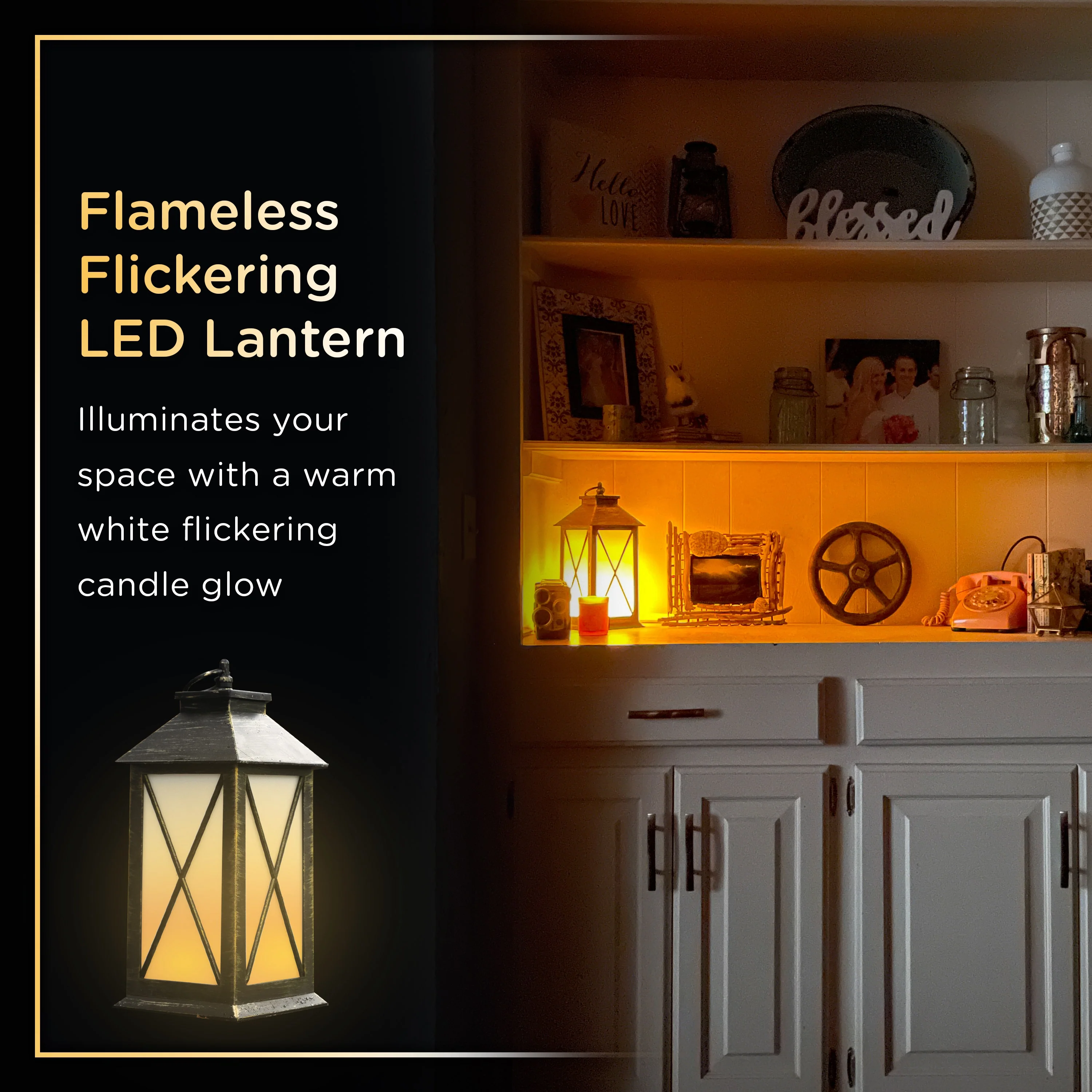 Enbrighten Candle Flicker LED Lantern. Black - Image 4