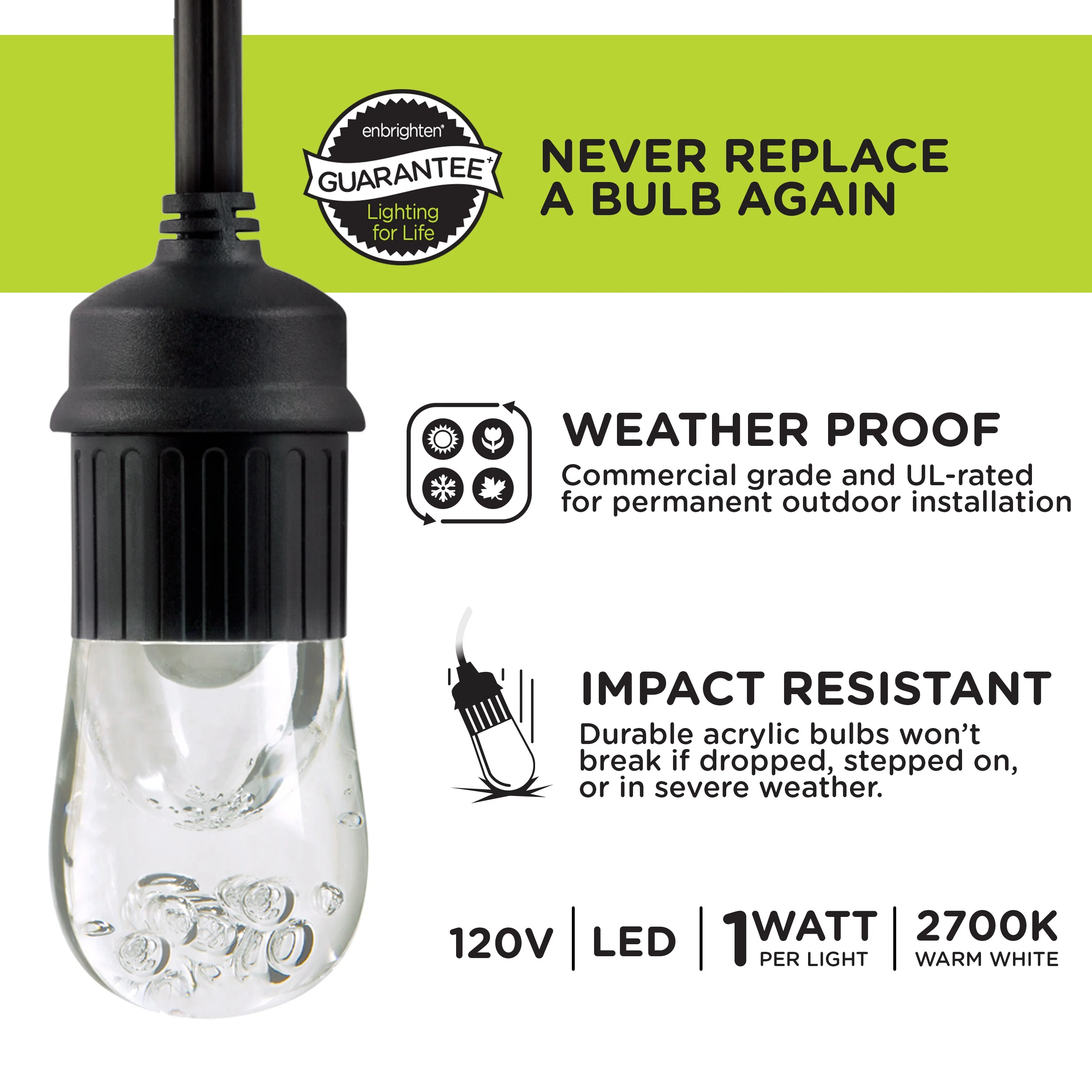 Enbrighten Classic LED Cafe Lights, 36ft. Black Cord - Image 2