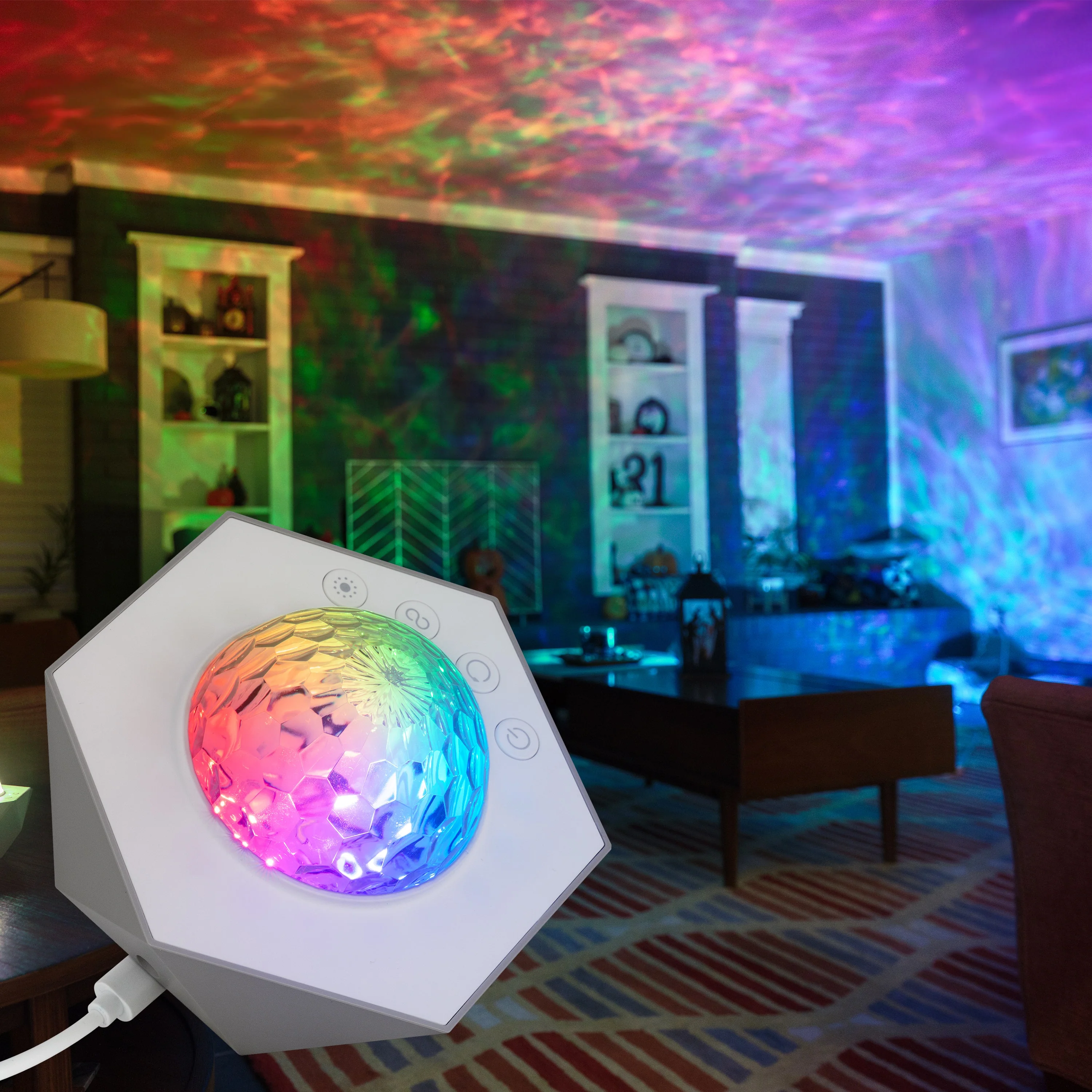 Enbrighten Galaxy Wave Mini Projector LED Tabletop Night Light, White - Image 3