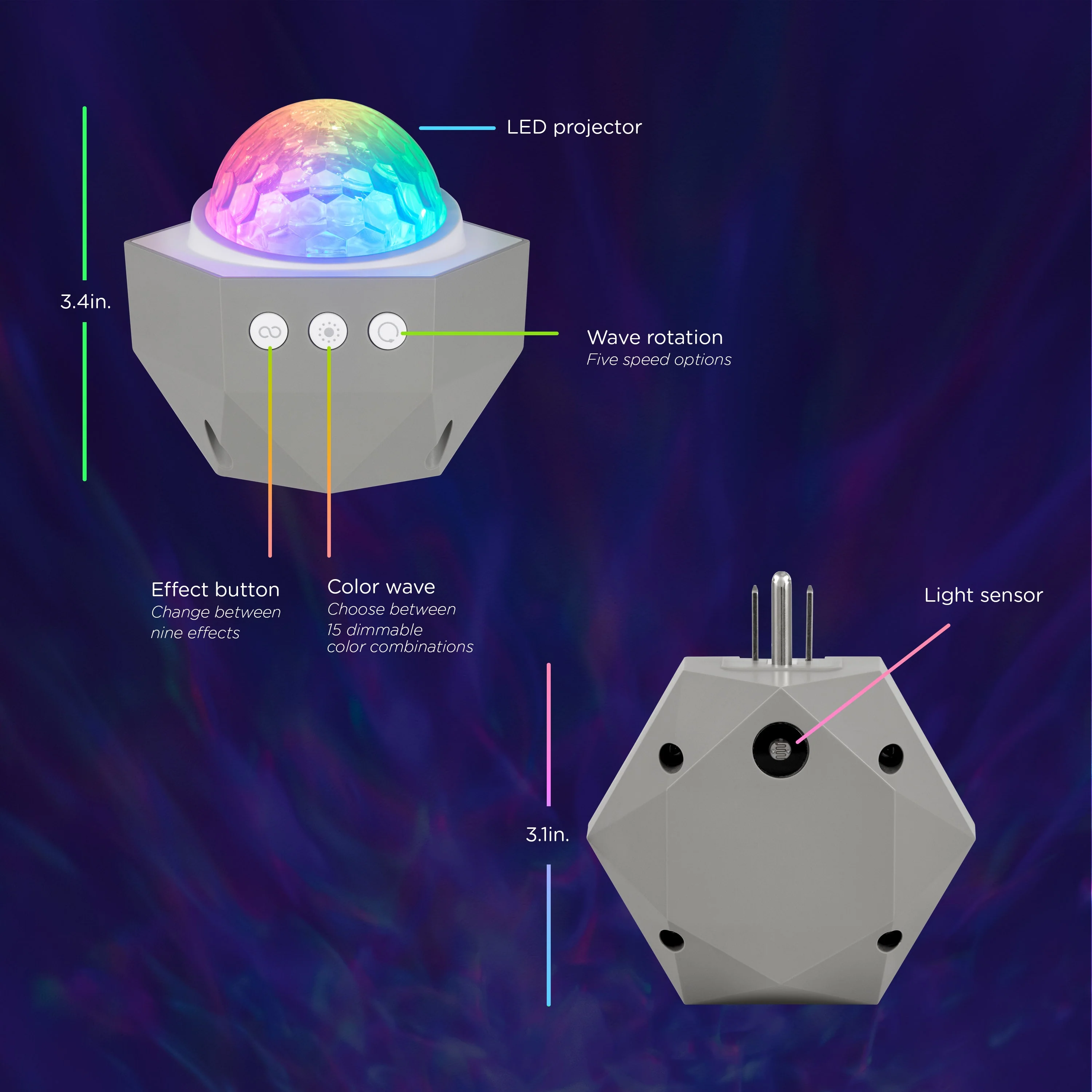 Enbrighten Galaxy Wave Plug-In Projector LED Night Light, White - Image 4