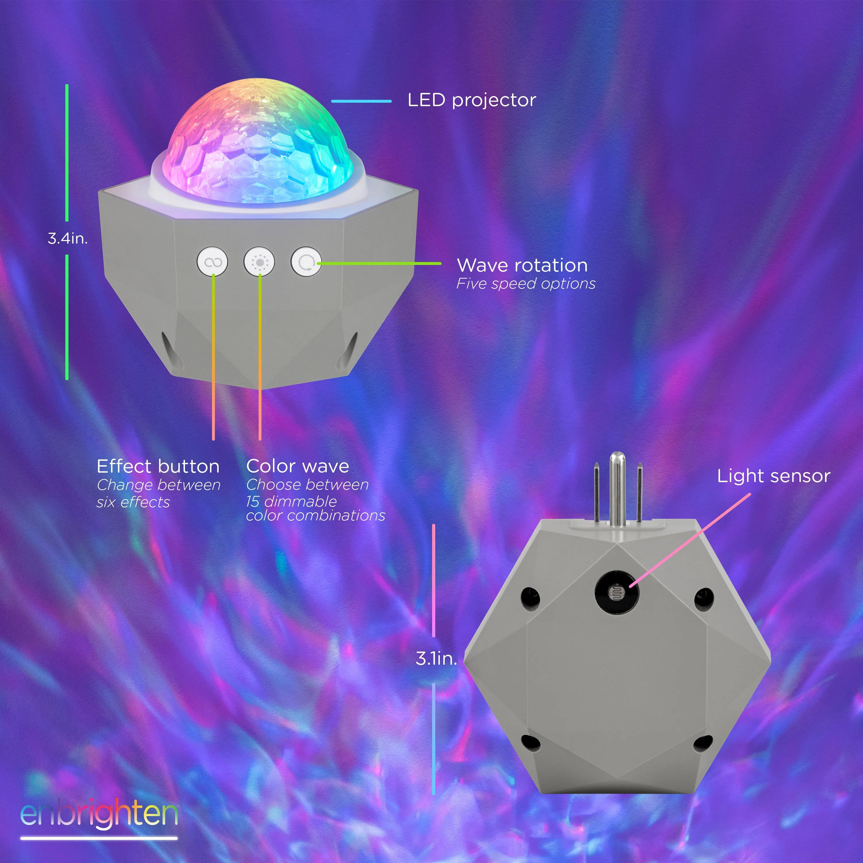 Enbrighten Galaxy Wave Plug-In Projector LED Night Light, White - Image 8