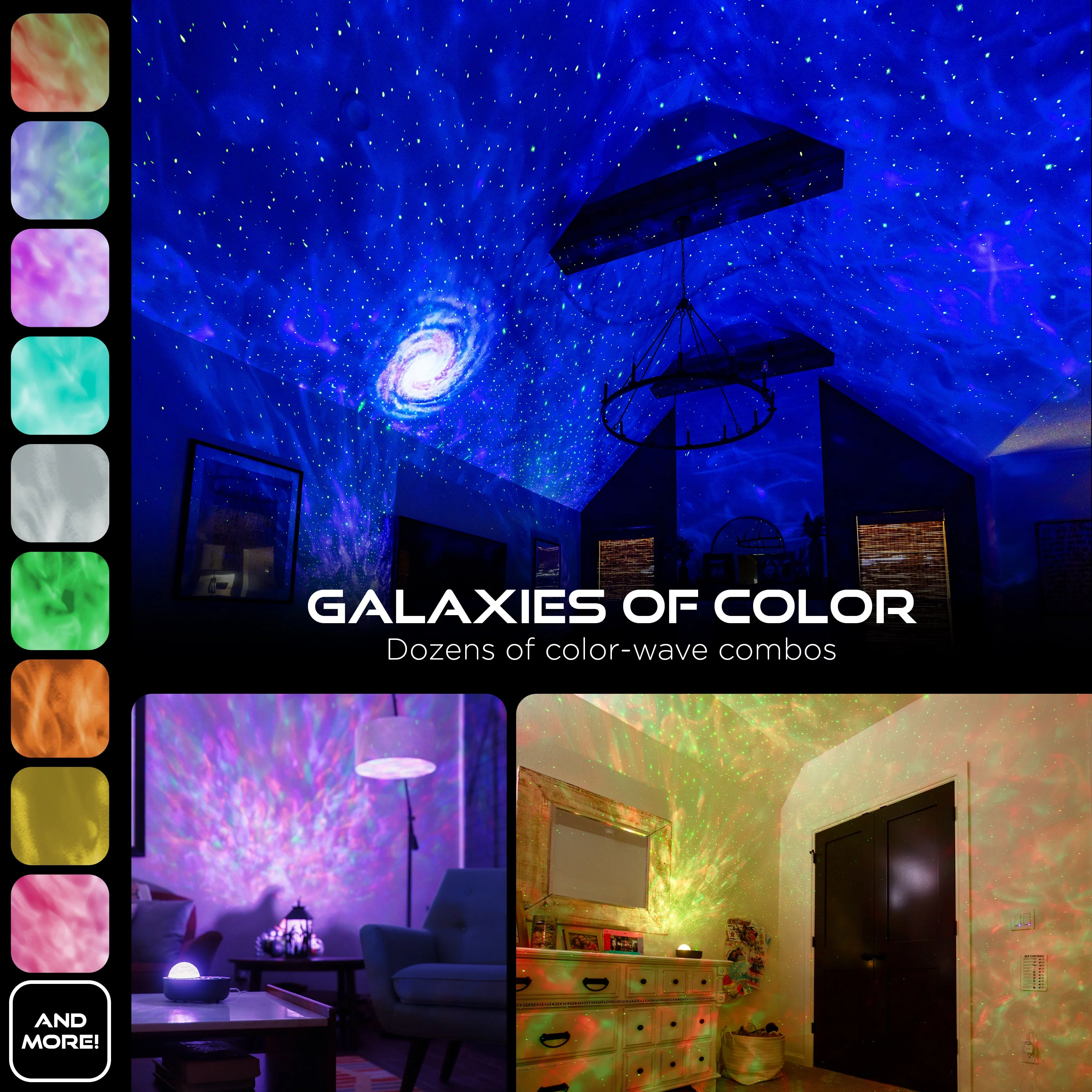 Enbrighten Galaxy Wave Projector LED Tabletop Night Light with Sound Effects, Gray - Image 3