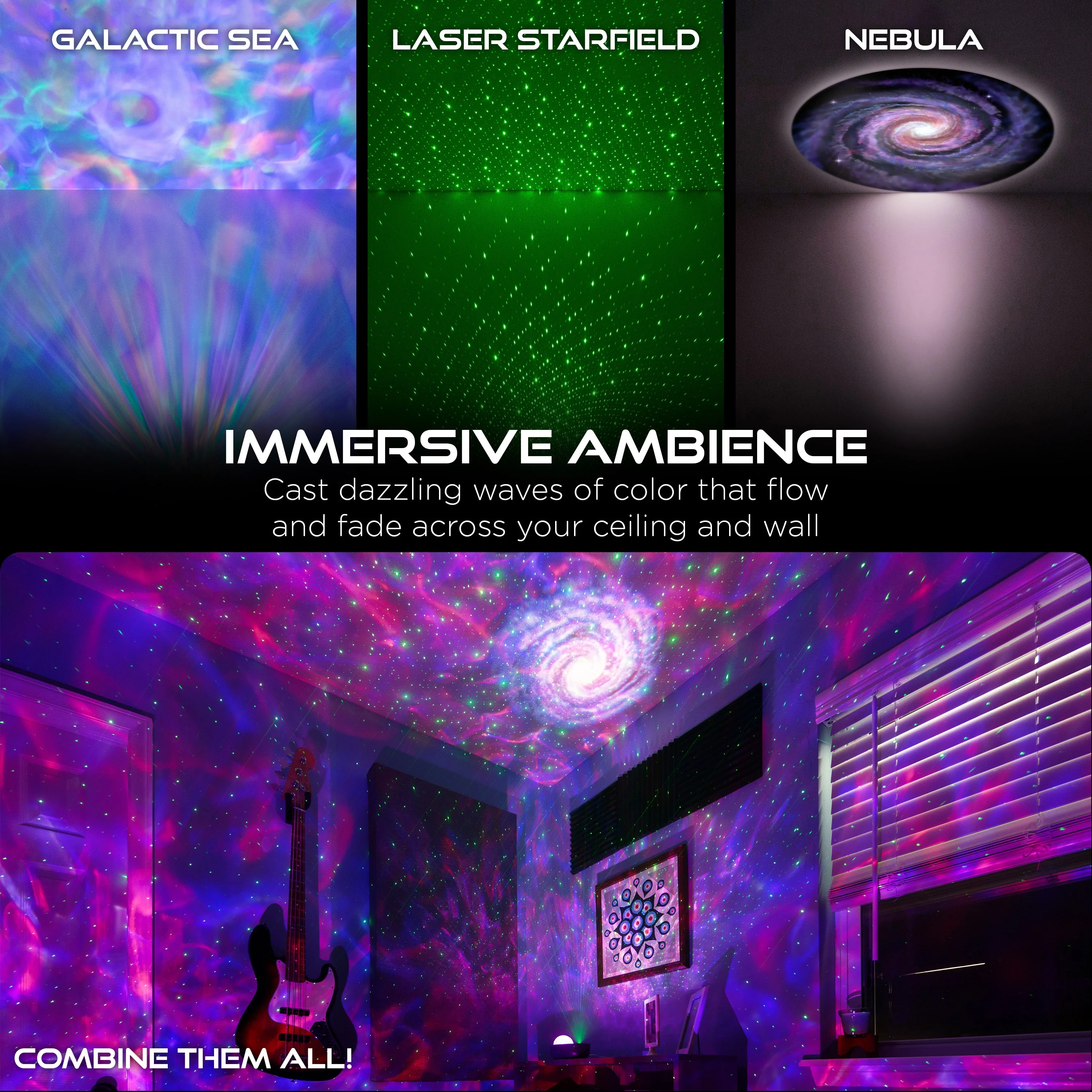 Enbrighten Galaxy Wave Projector LED Tabletop Night Light with Sound Effects, Gray - Image 4