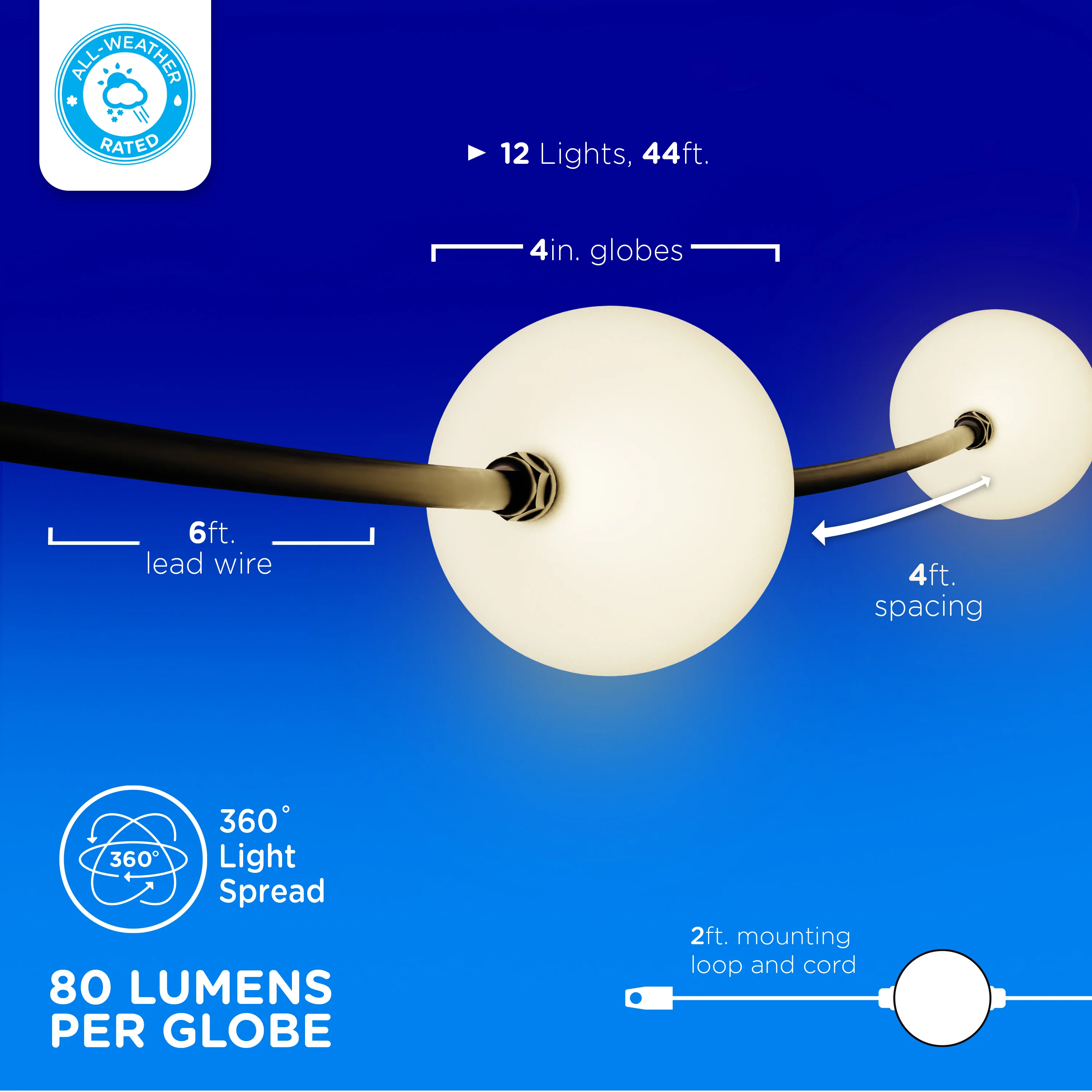 Enbrighten Warm White Globe String Lights 12 Bulbs, 44ft. - Image 4