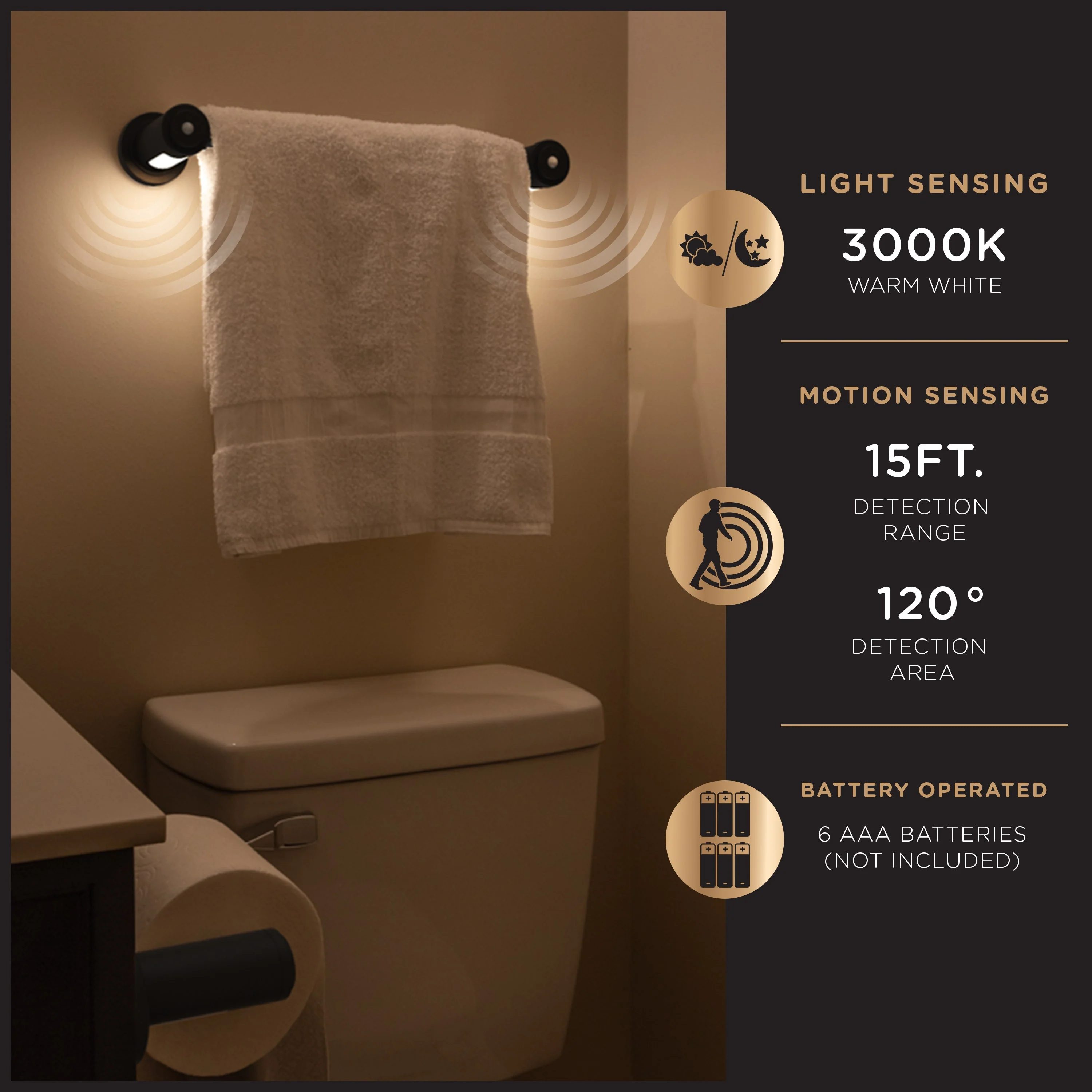 Enbrighten LED Motion Sensing Towel Bar Light, Matte Black - Image 4