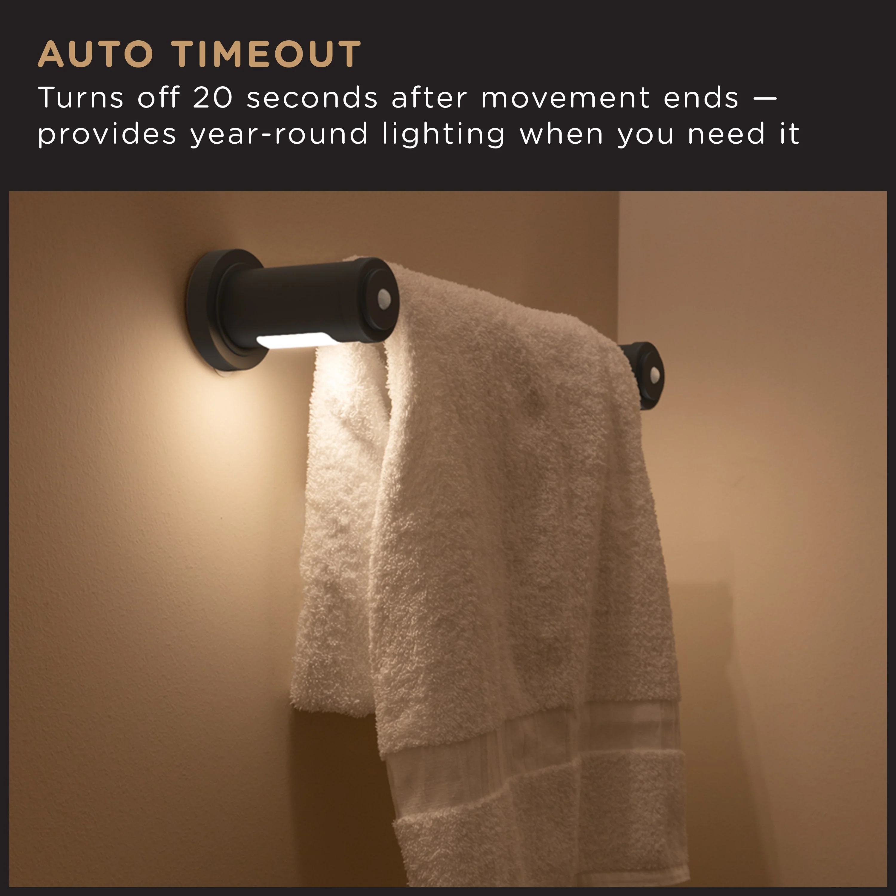 Enbrighten LED Motion Sensing Towel Bar Light, Matte Black - Image 5