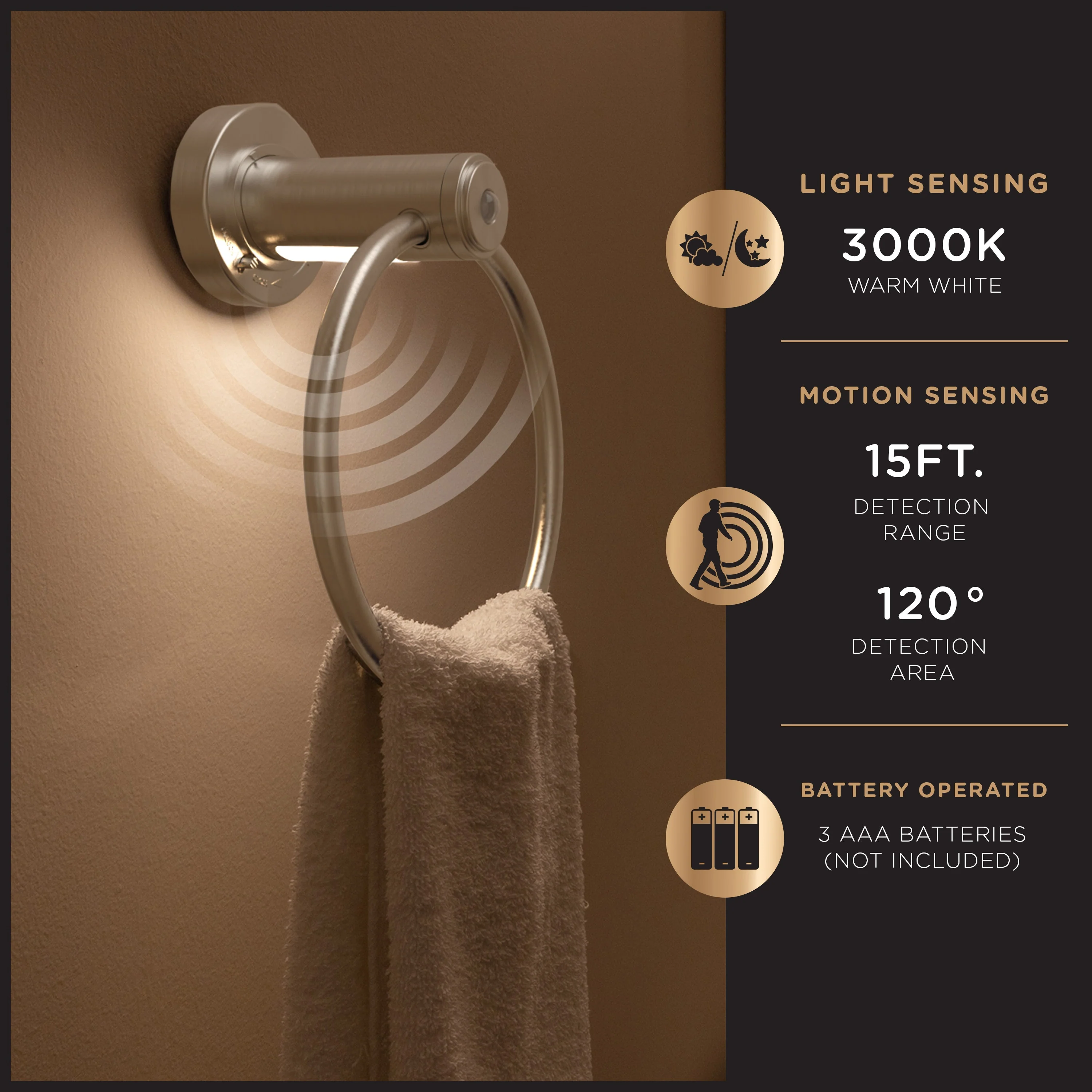 Enbrighten LED Motion Sensing Towel Ring Light, Brushed Nickel - Image 6