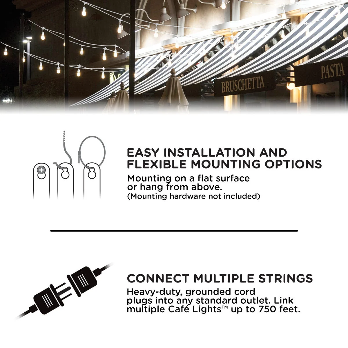 Enbrighten Light Bundle - Classic LED Cafe Lights (6 Bulbs, 12ft. White Cord) and 6 Stainless Steel Cage Shades - Image 4