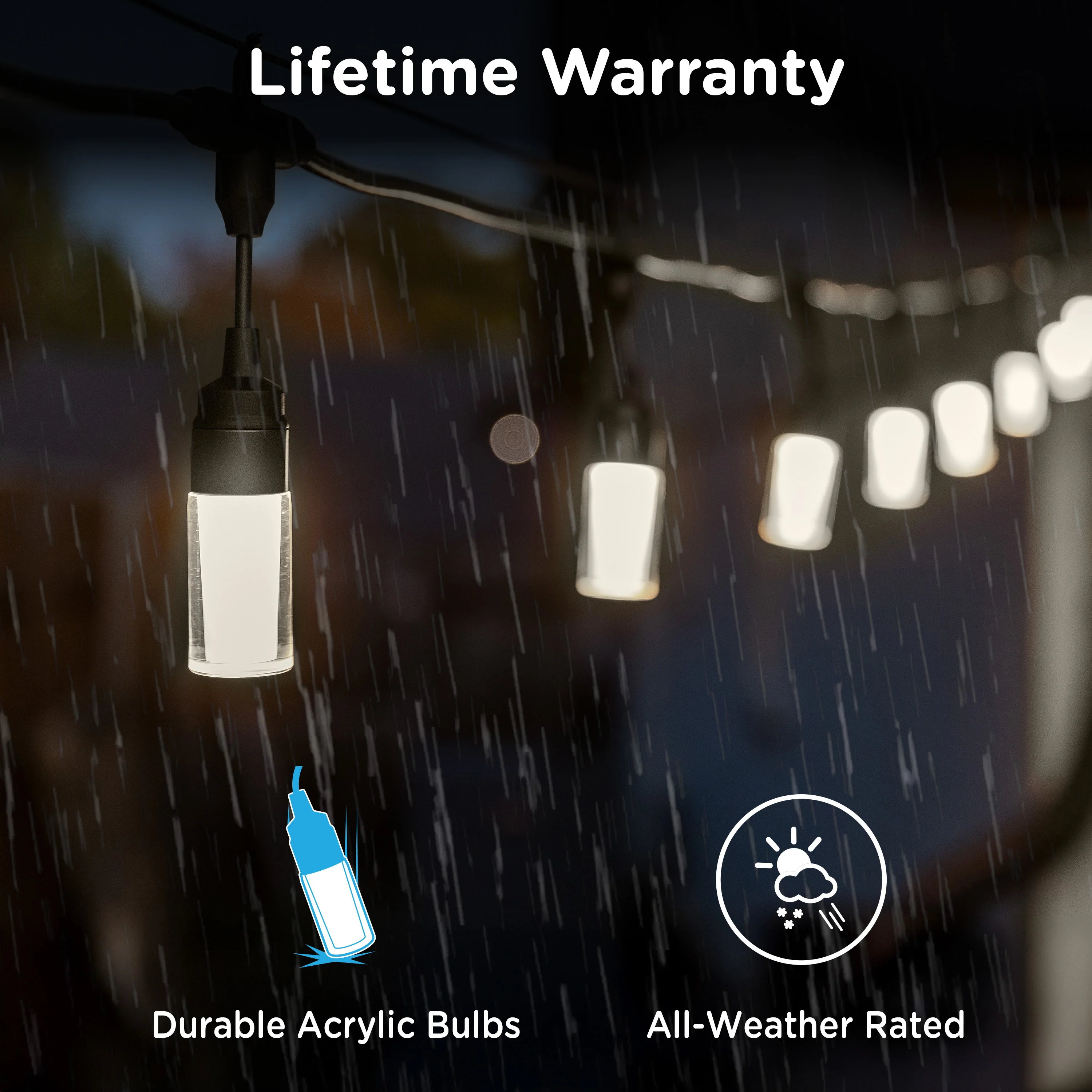 Enbrighten Modern Outdoor String Lights, 48ft, 24 Cylindrical Shatterproof Bulbs, Cool White - Image 6