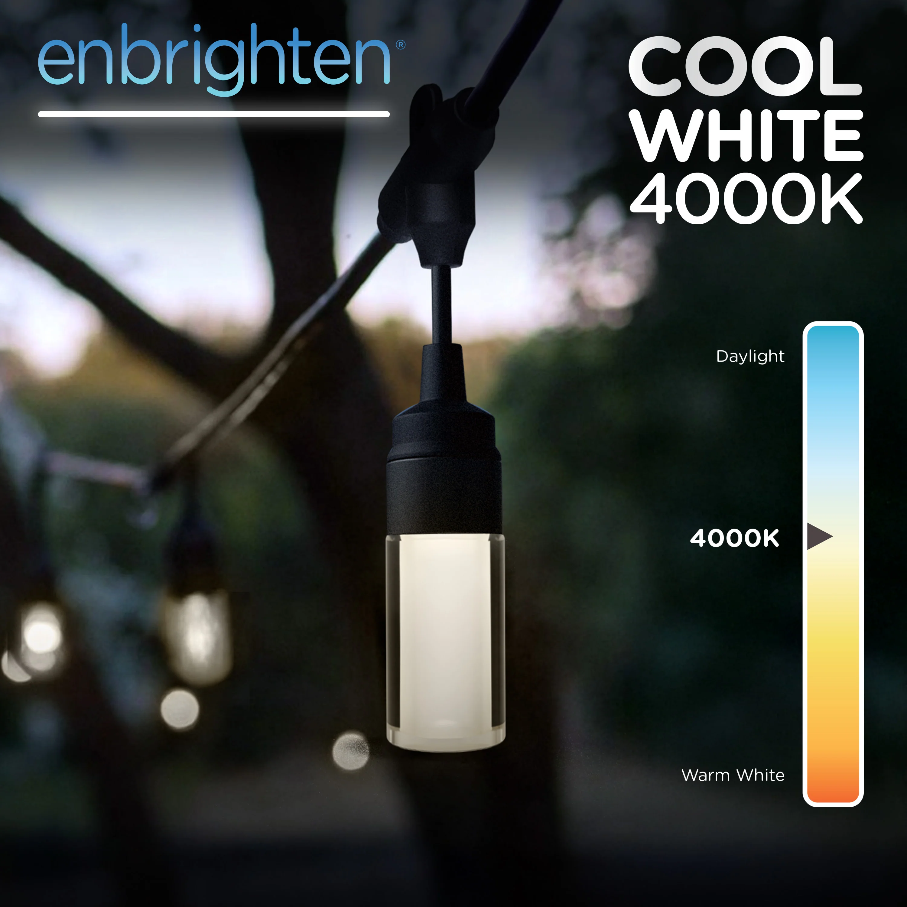 Enbrighten Modern Outdoor String Lights, 48ft, 24 Cylindrical Shatterproof Bulbs, Cool White - Image 7