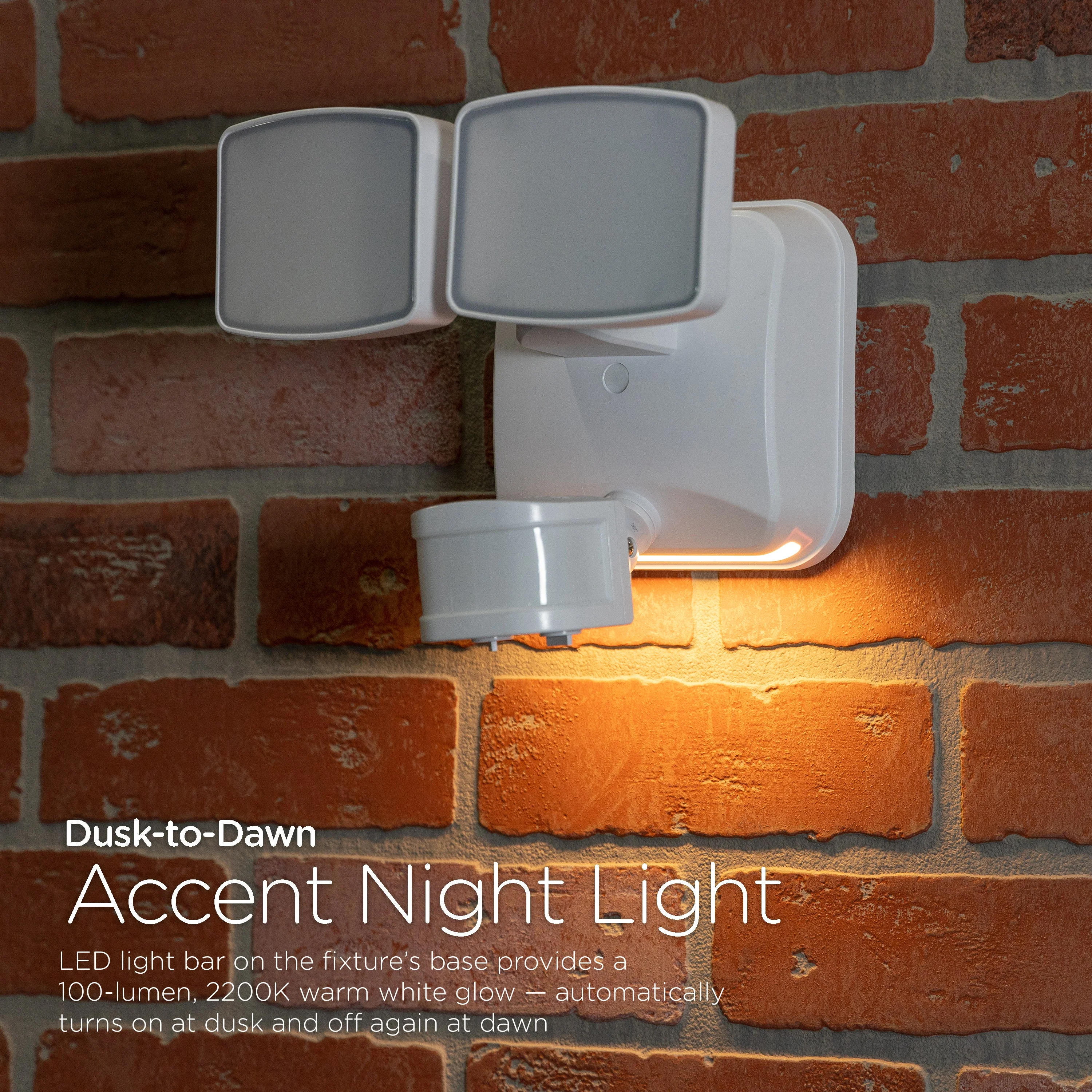 Enbrighten Outdoor 2-Head Motion-Sensing Security Light with LED Night Light, White - Image 4