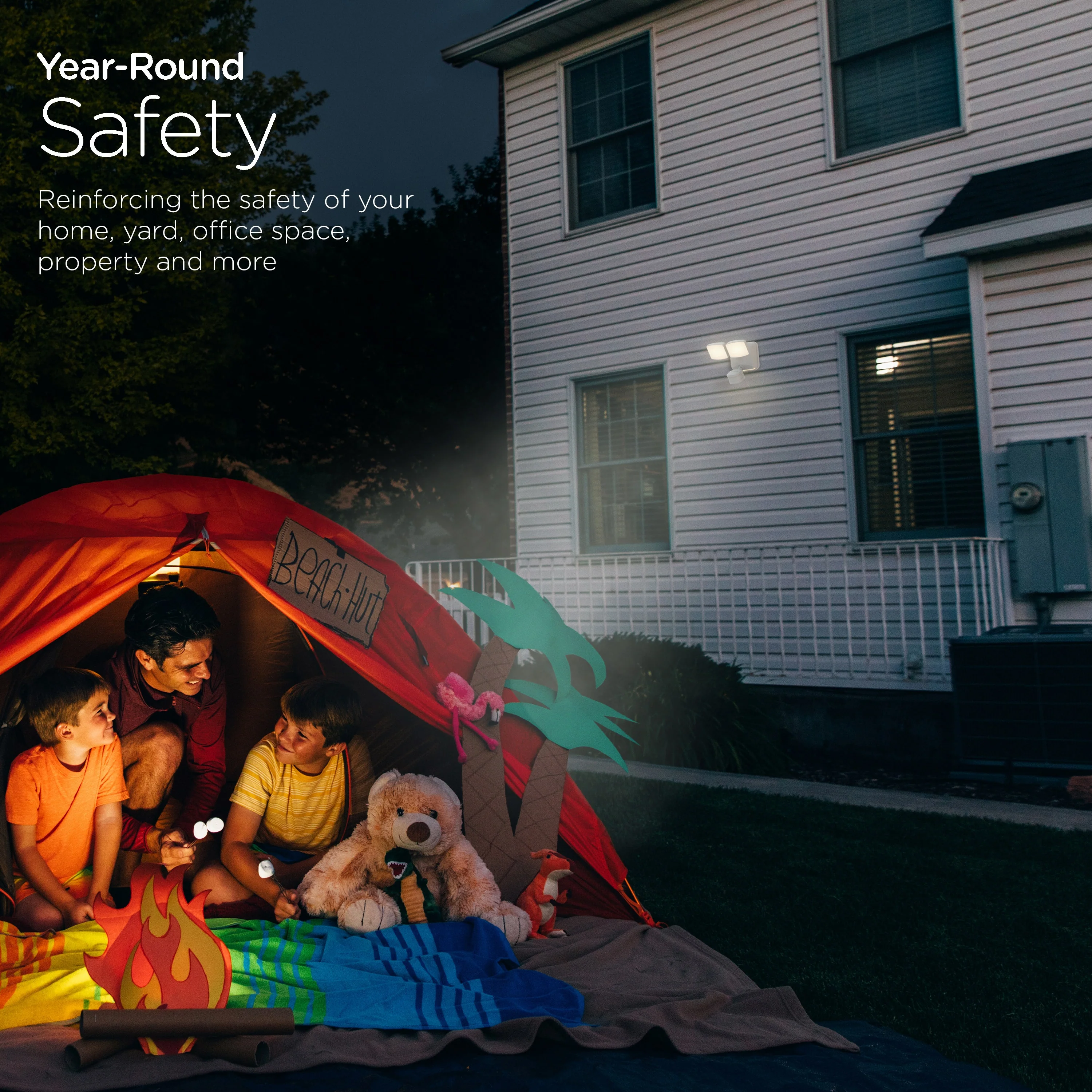 Enbrighten Outdoor 2-Head Motion-Sensing Security Light with LED Night Light, White - Image 5