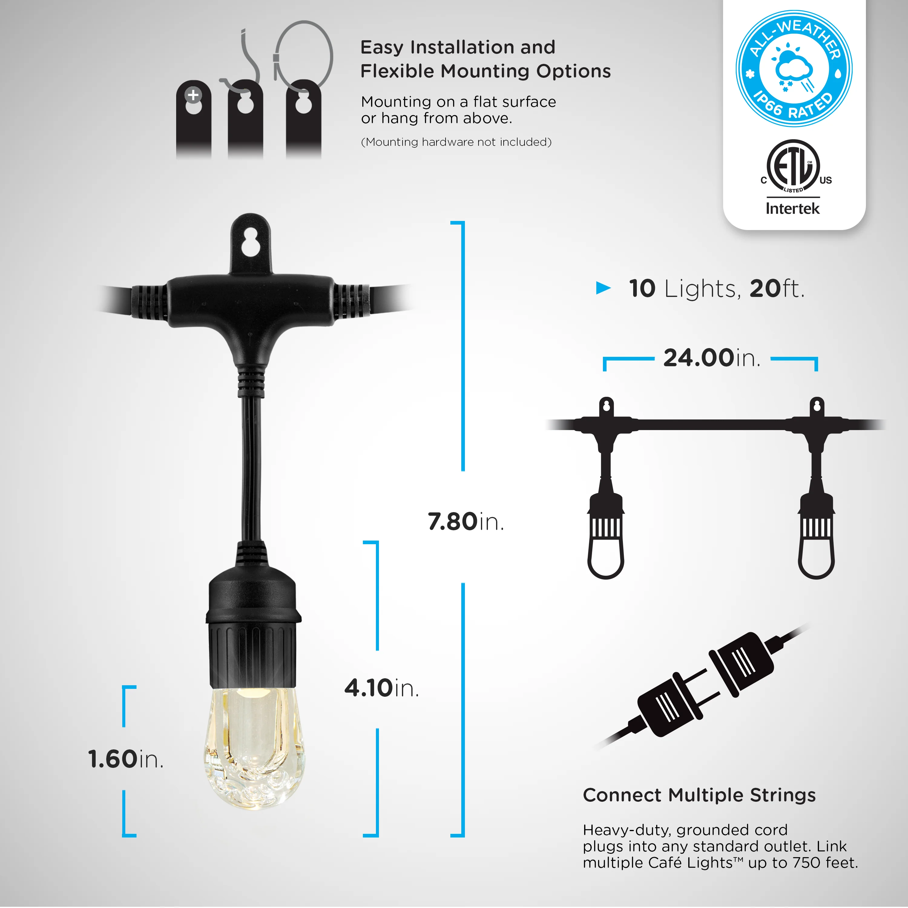 Enbrighten Seasons Color-Changing Classic LED Cafe Lights, 10 Bulbs, 20ft. Black Cord - Image 2