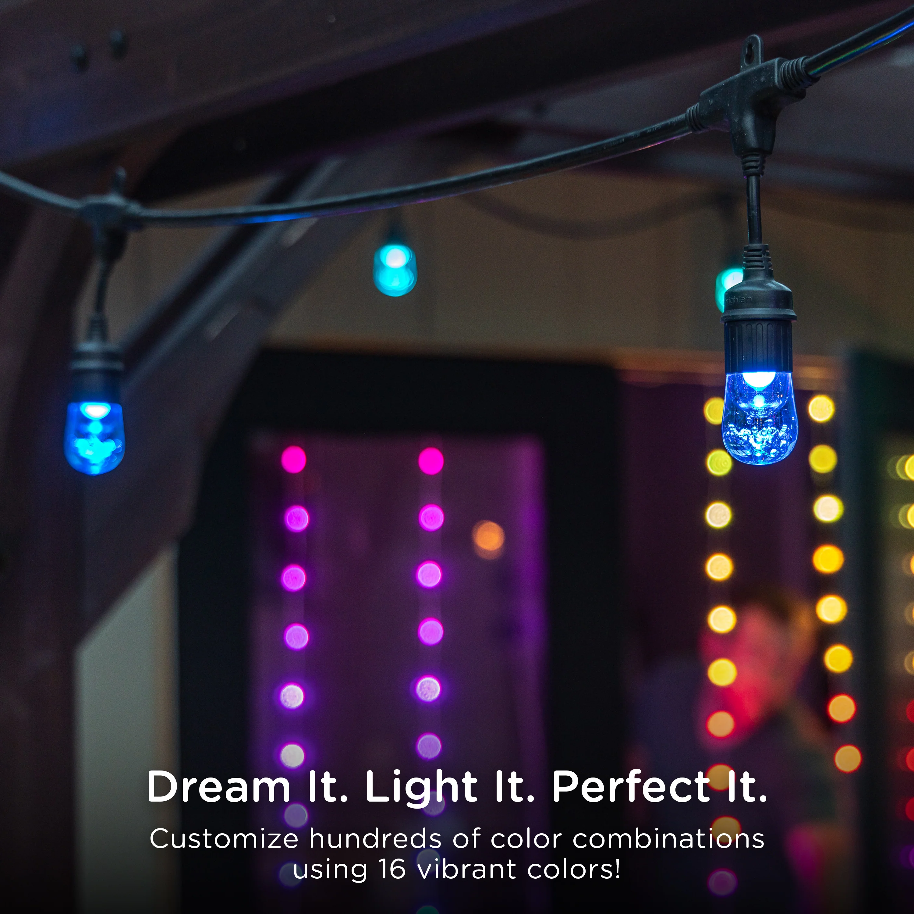 Enbrighten Seasons Color-Changing Classic LED Cafe Lights, 10 Bulbs, 20ft. Black Cord - Image 4